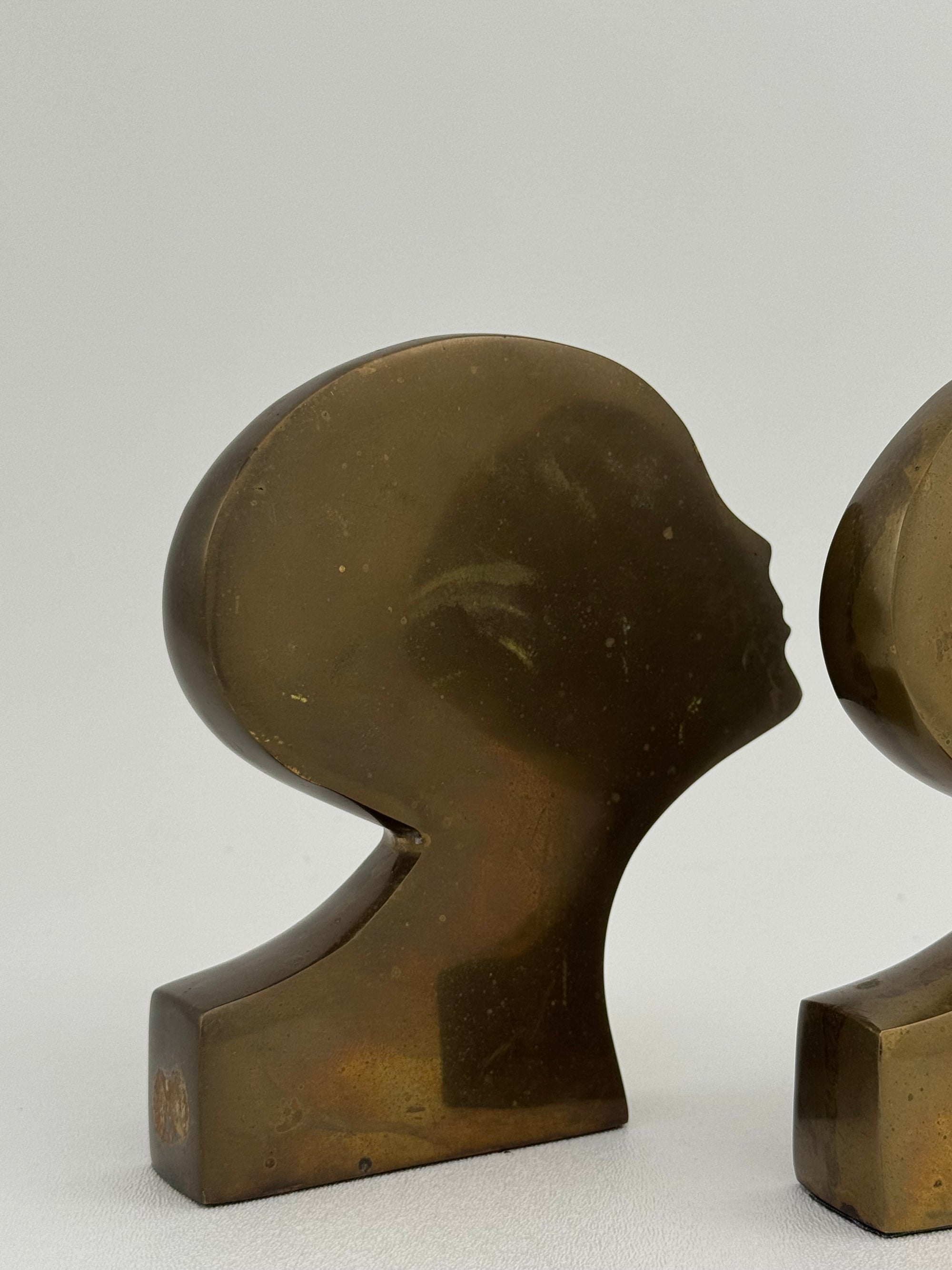 Rare Mid-Century Modern Brass Kissing Profile Sculptures-A Pair