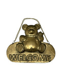 Vintage Brass Teddy Bear Hanging Welcome Sign