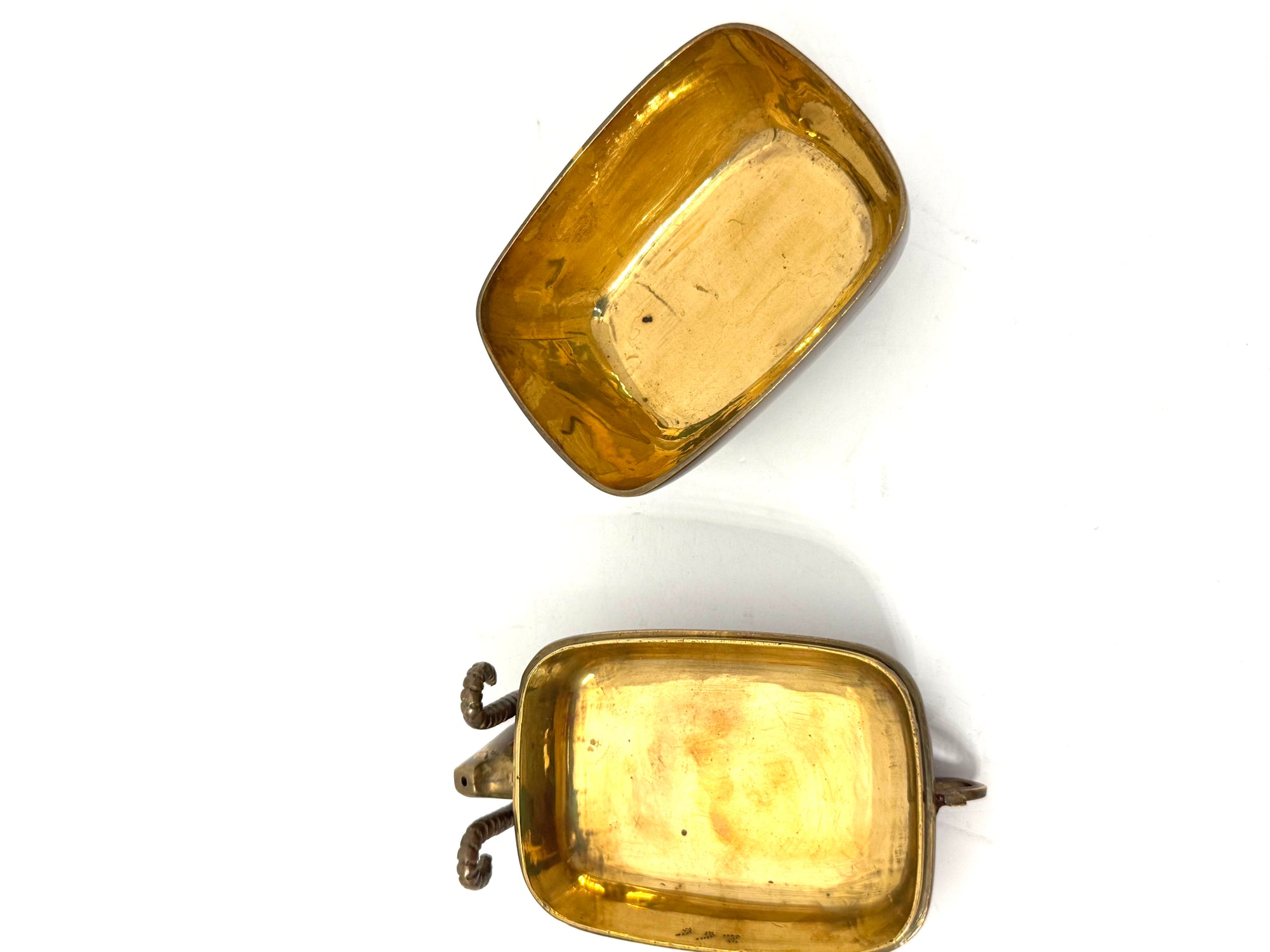 Vintage Brass Ram Trinket Box with Red Floral Enamel Lid | Mid-Century Decorative Storage Box