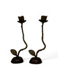 Vintage Brass Single Flower Stem Candle Holders - A Pair