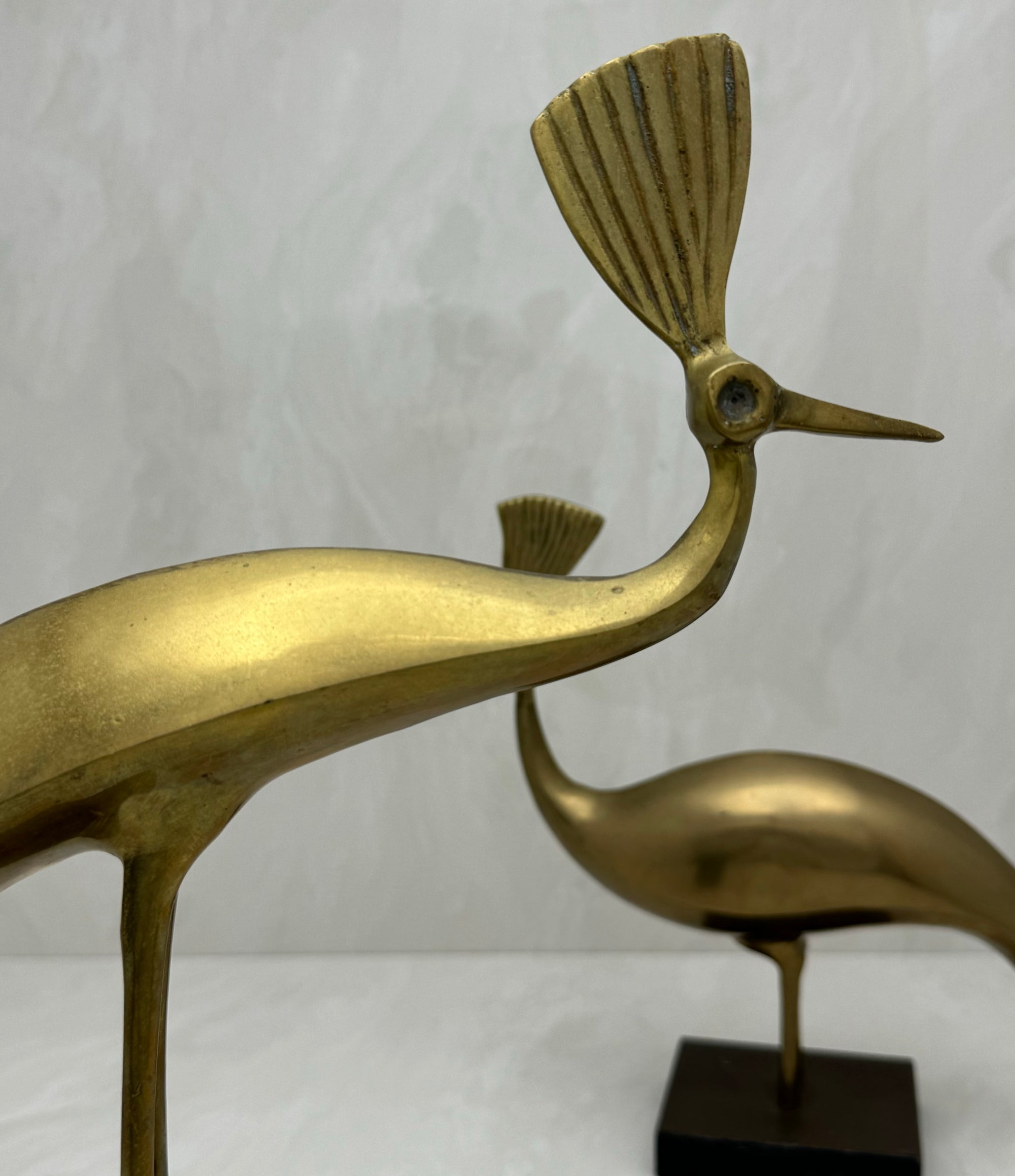 Vintage Brass Peacocks on Marble Bases- A Pair by Rosenthal Netter