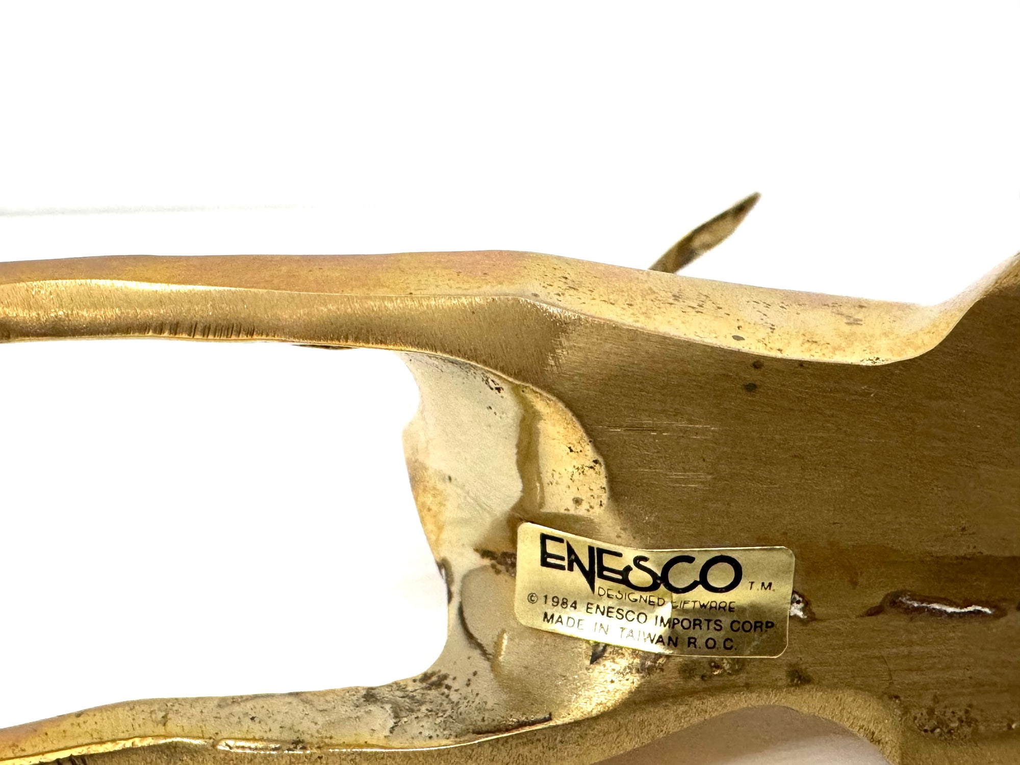 1984 Enesco Brass Deer Sculptures — Abstract Mid-Century Modern Pair, Made in Korea