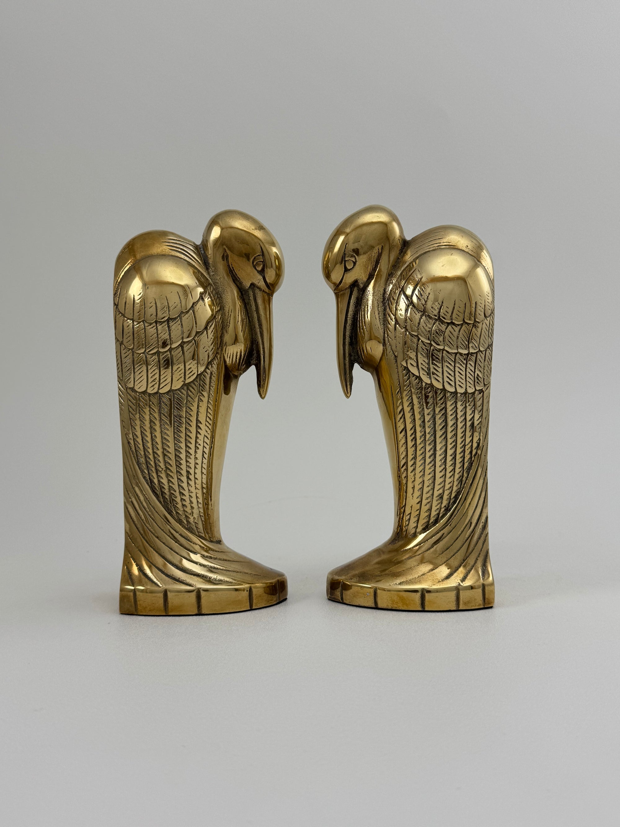 Tall Vintage Brass Pelican Bookends-A Pair
