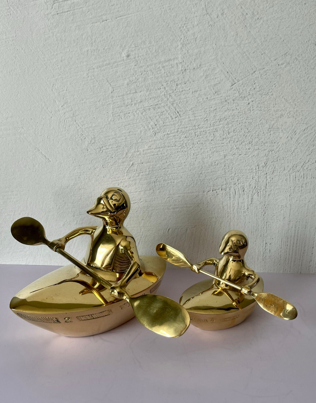 Vintage Brass Duck and Duckling Paddling Boats-A Pair