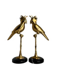 Hollywood Regency Brass Cockatoo Pair on Marble – Mid-Century Modern Elegance