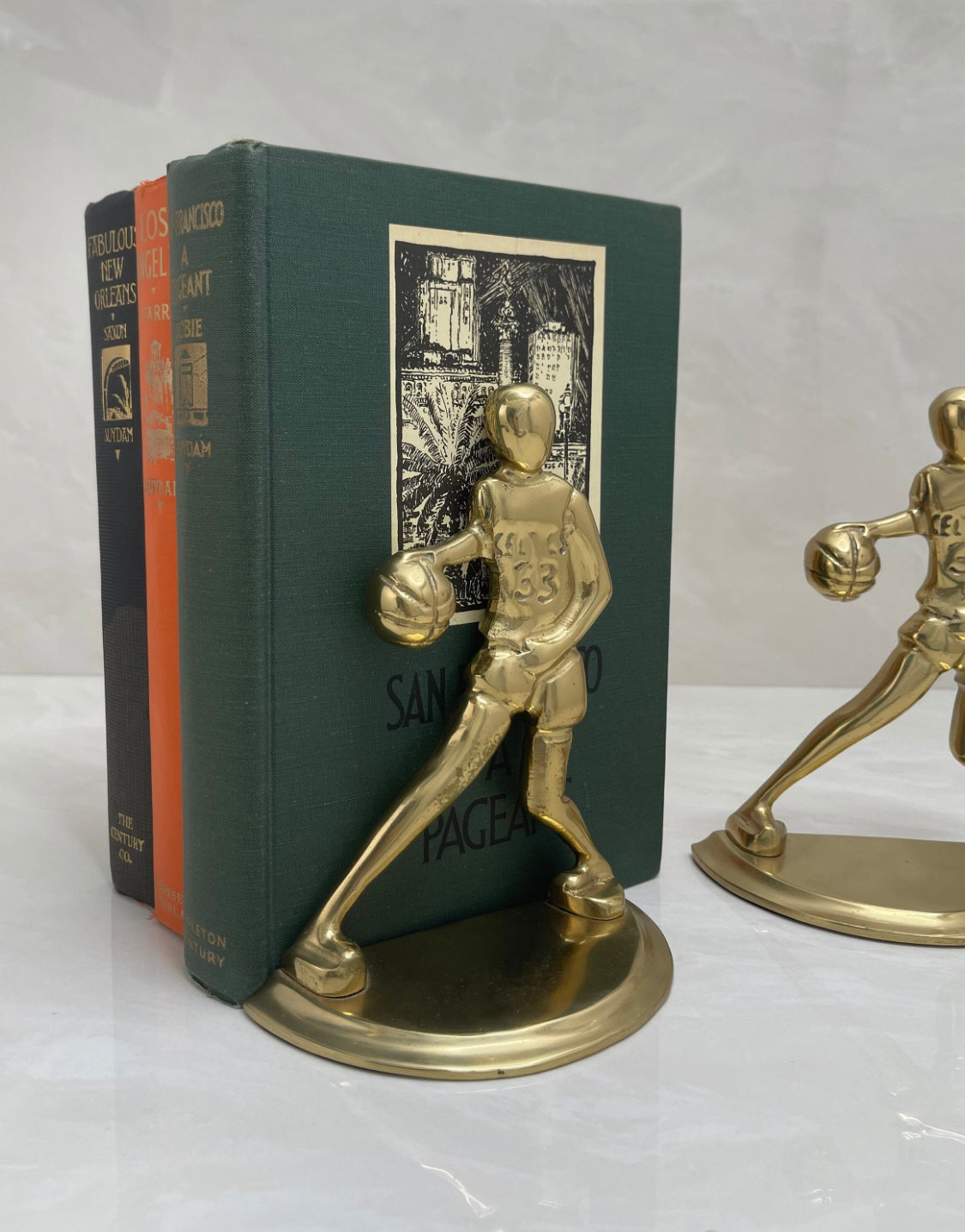 Vintage Brass Basketball Bookends Larry Bird-A Pair