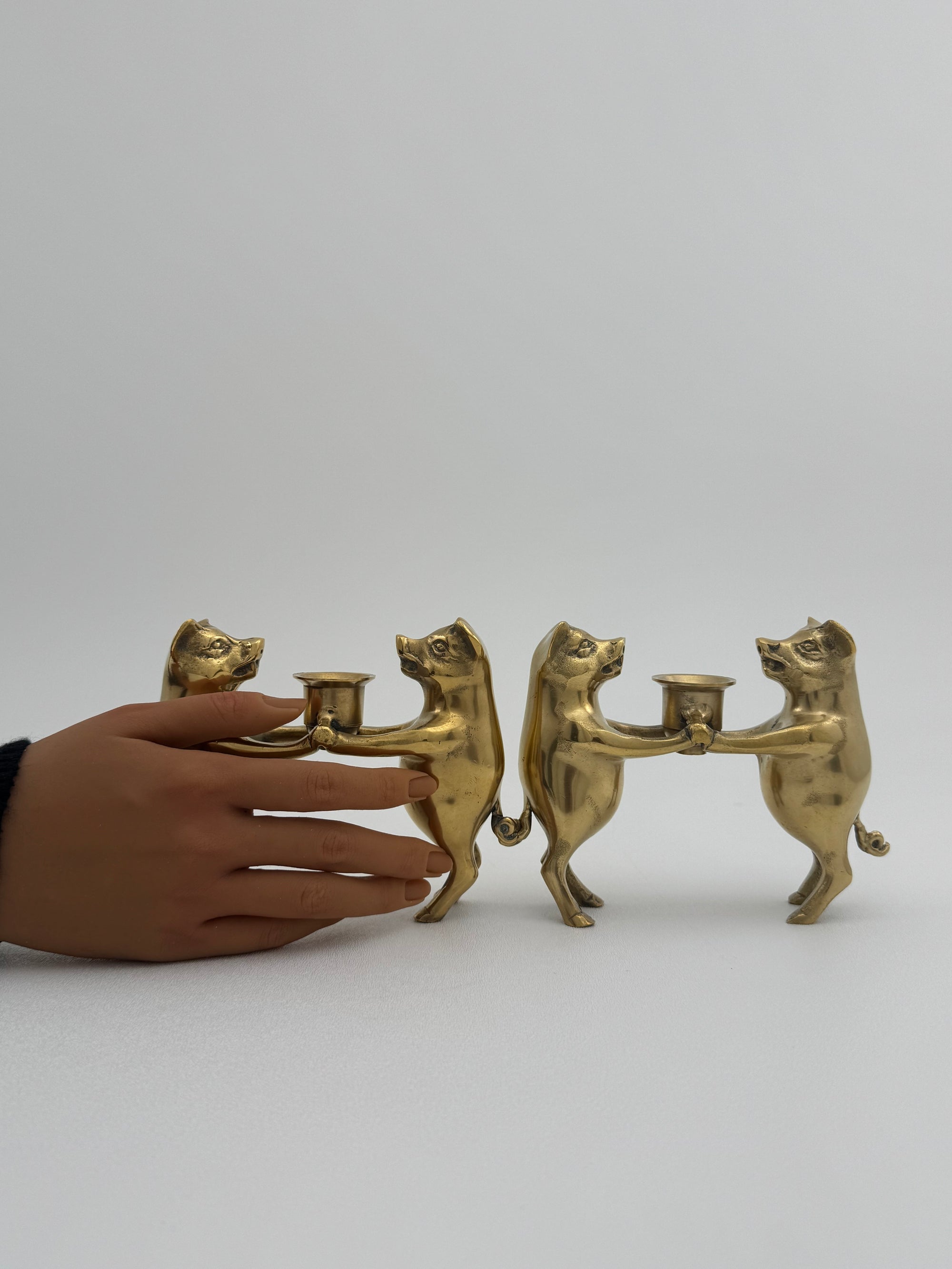 Vintage Brass Pig Candleholders-A Pair