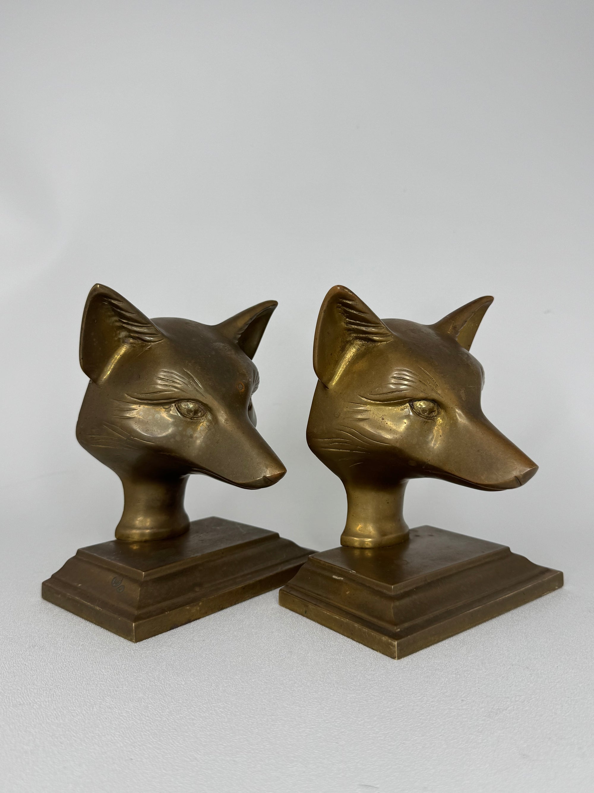 Vintage Brass Fox Head Bookends – The Clever Companions