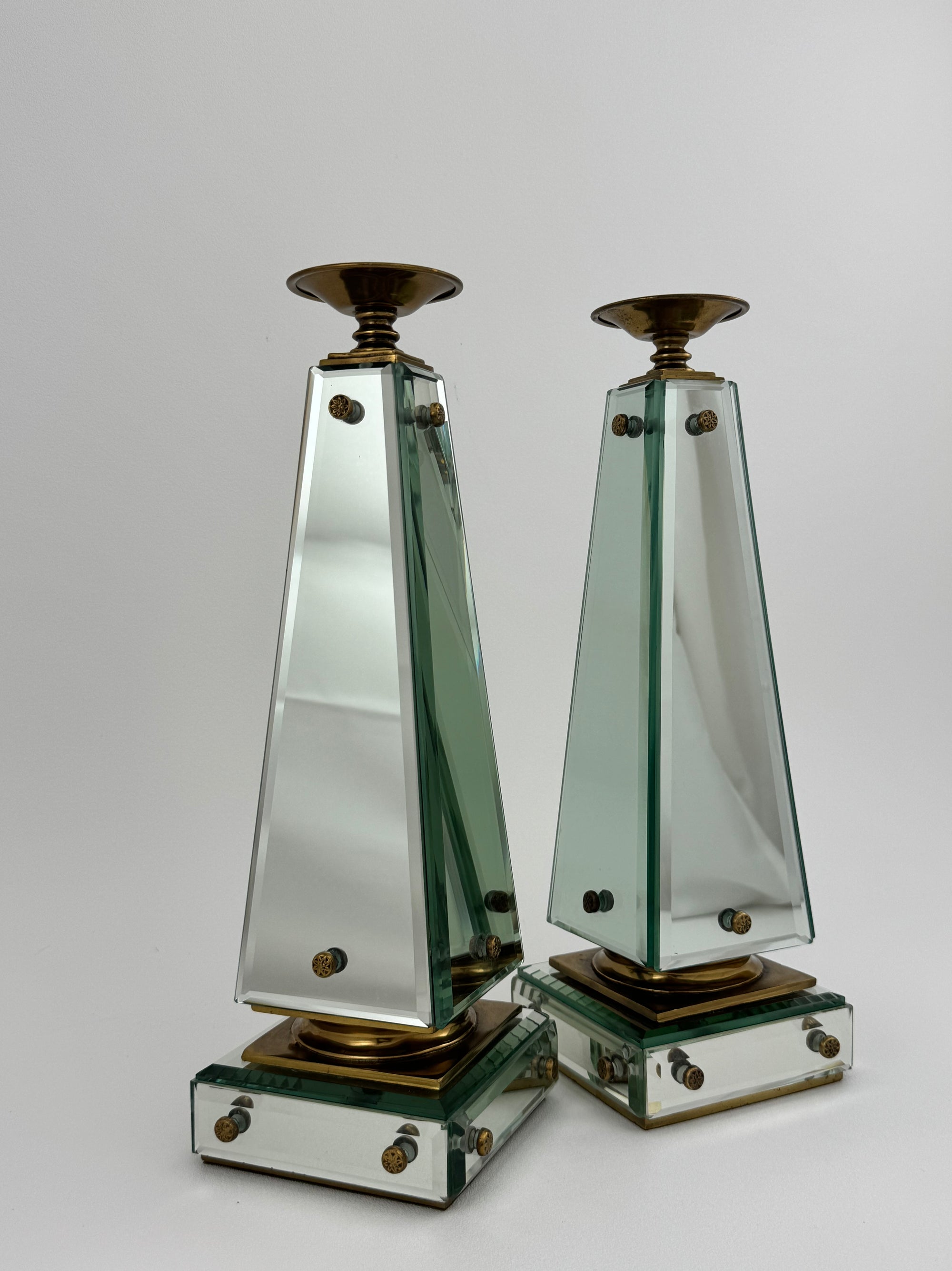 Pair of Vintage Maitland-Smith Mirrored Obelisk Candlesticks