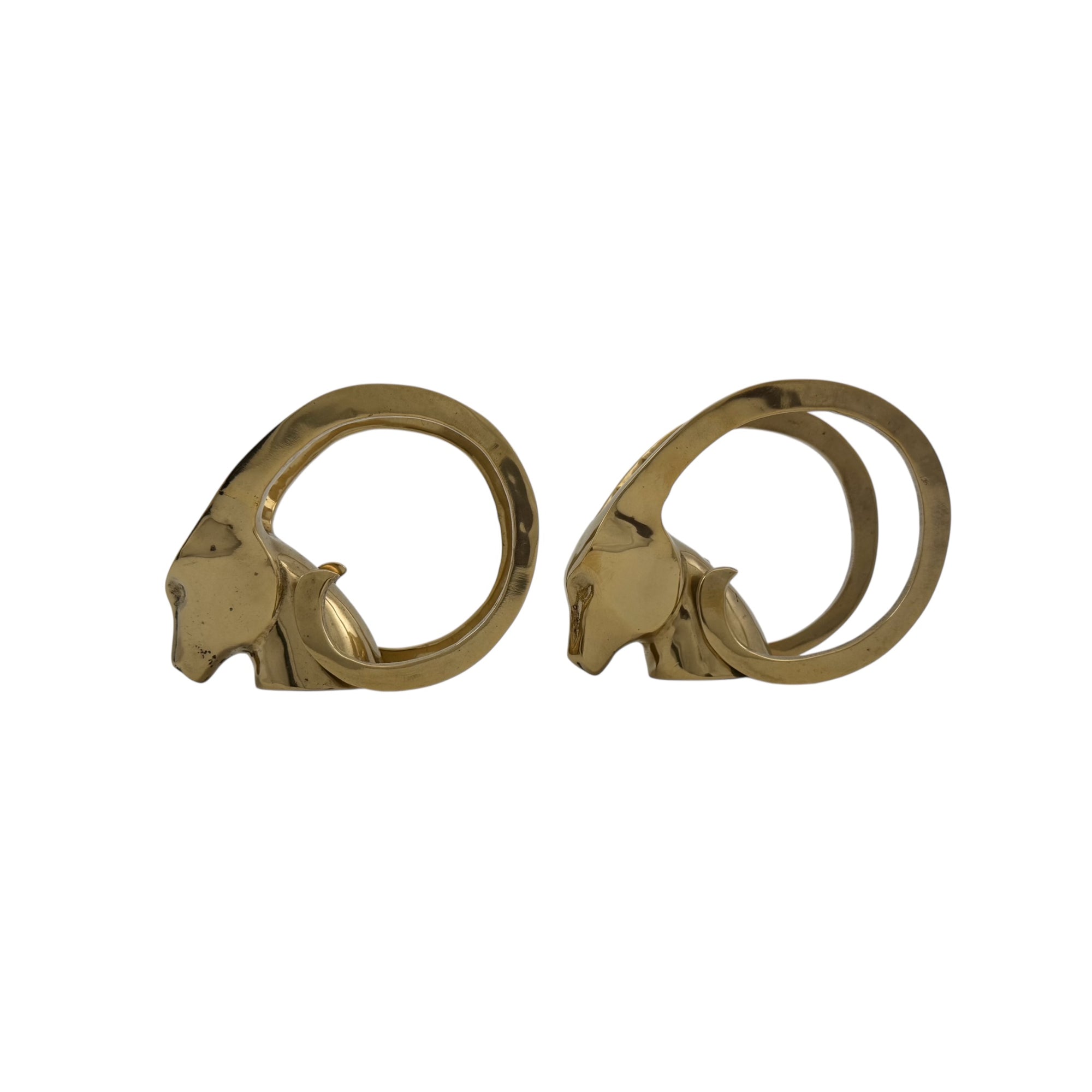 Vintage Brass Rams with Curled Horns-A Pair