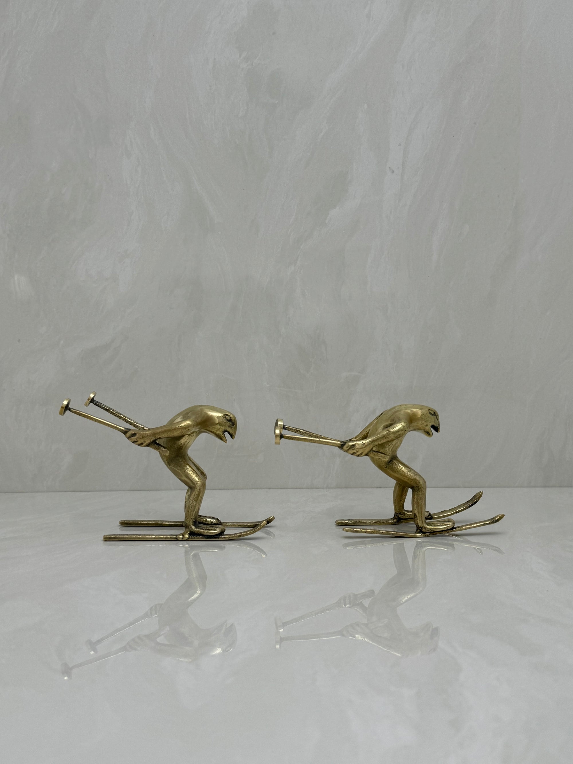 Vintage Bronze Skiing Frog Brothers