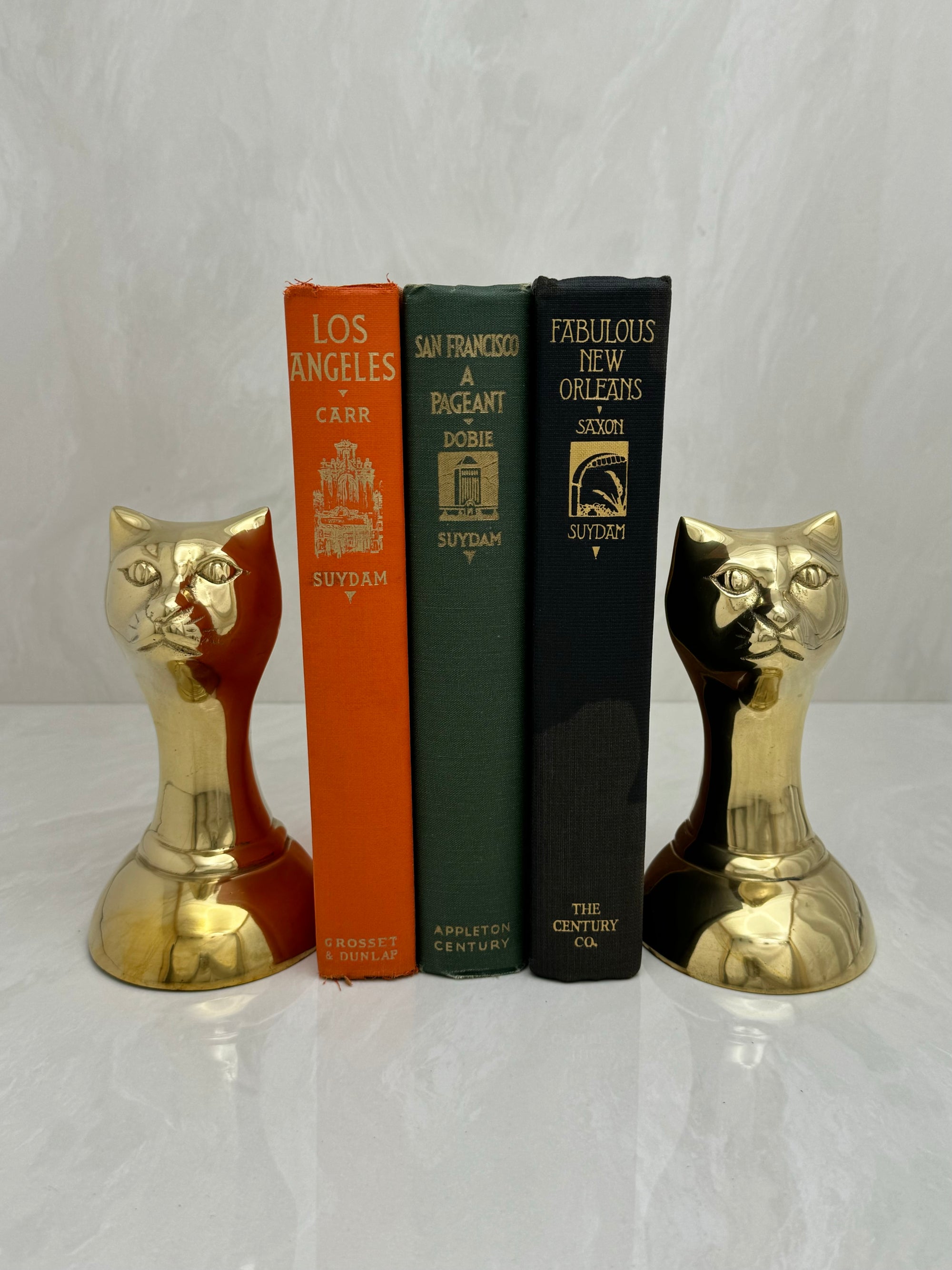 Vintage Brass Cat Head Bookends-A Pair