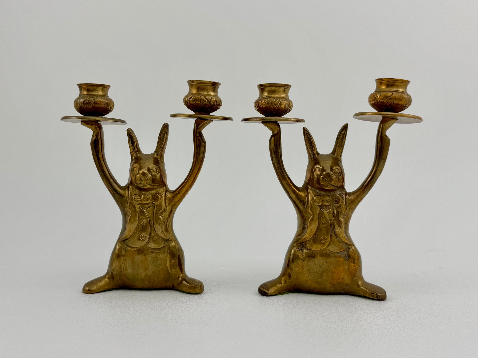 Vintage Brass Rabbit Candleholders-A Pair