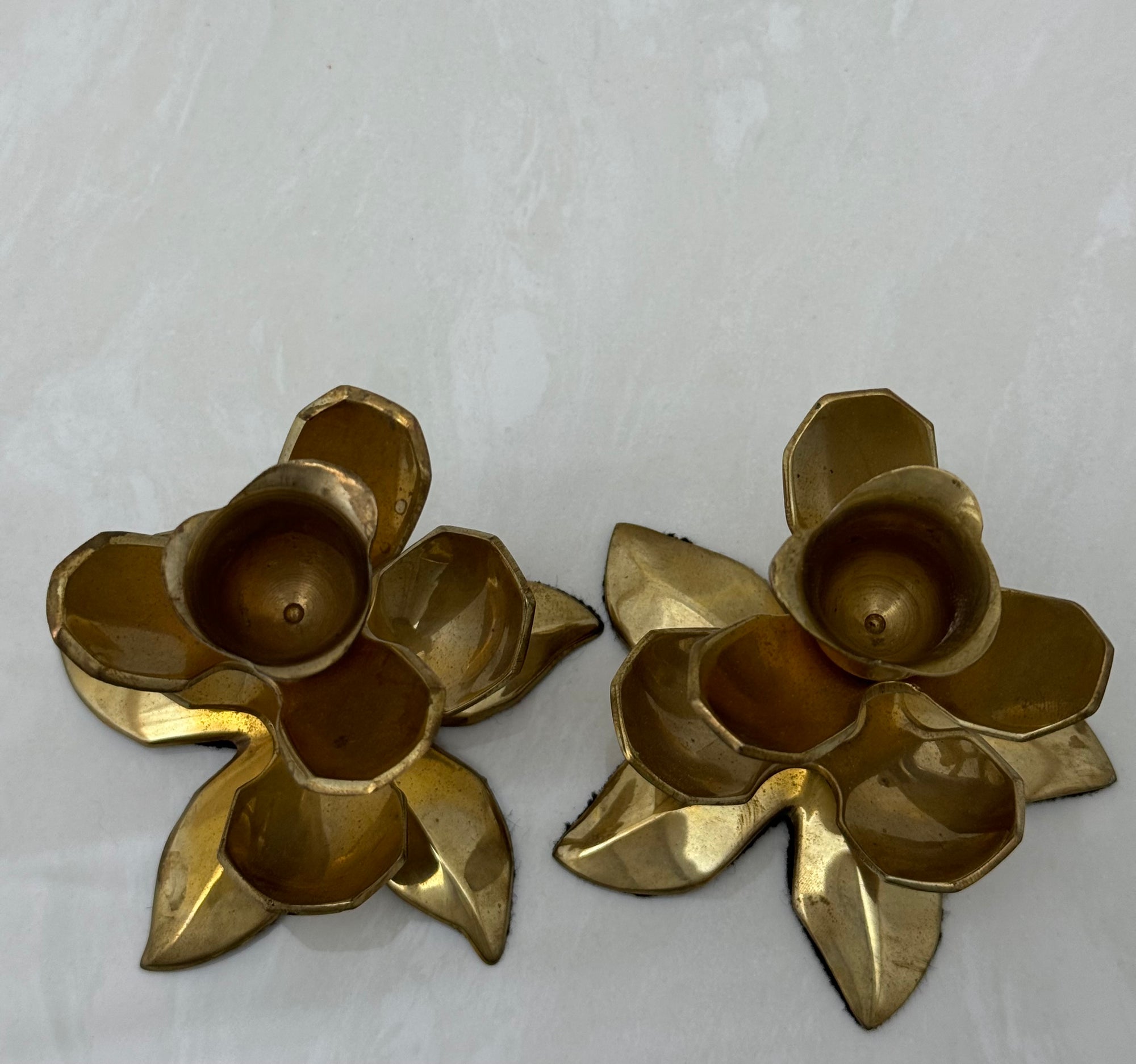 Vintage Brass Flower Candle Holders-A Pair