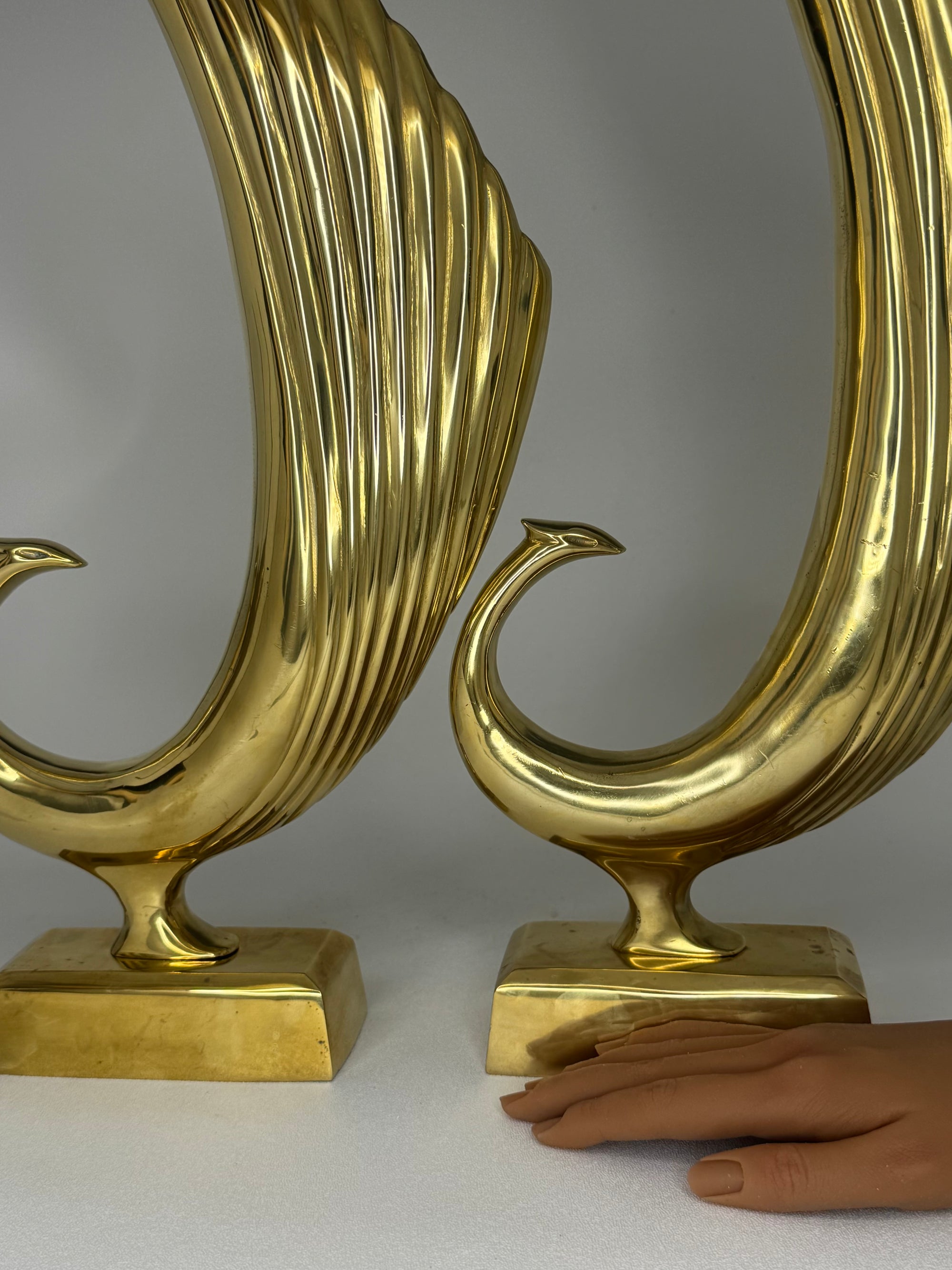 Beautiful Pair of Vintage Mid-Century Brass Peacock Sculpture/Vases-17 Inches