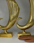 Beautiful Pair of Vintage Mid-Century Brass Peacock Sculpture/Vases-17 Inches