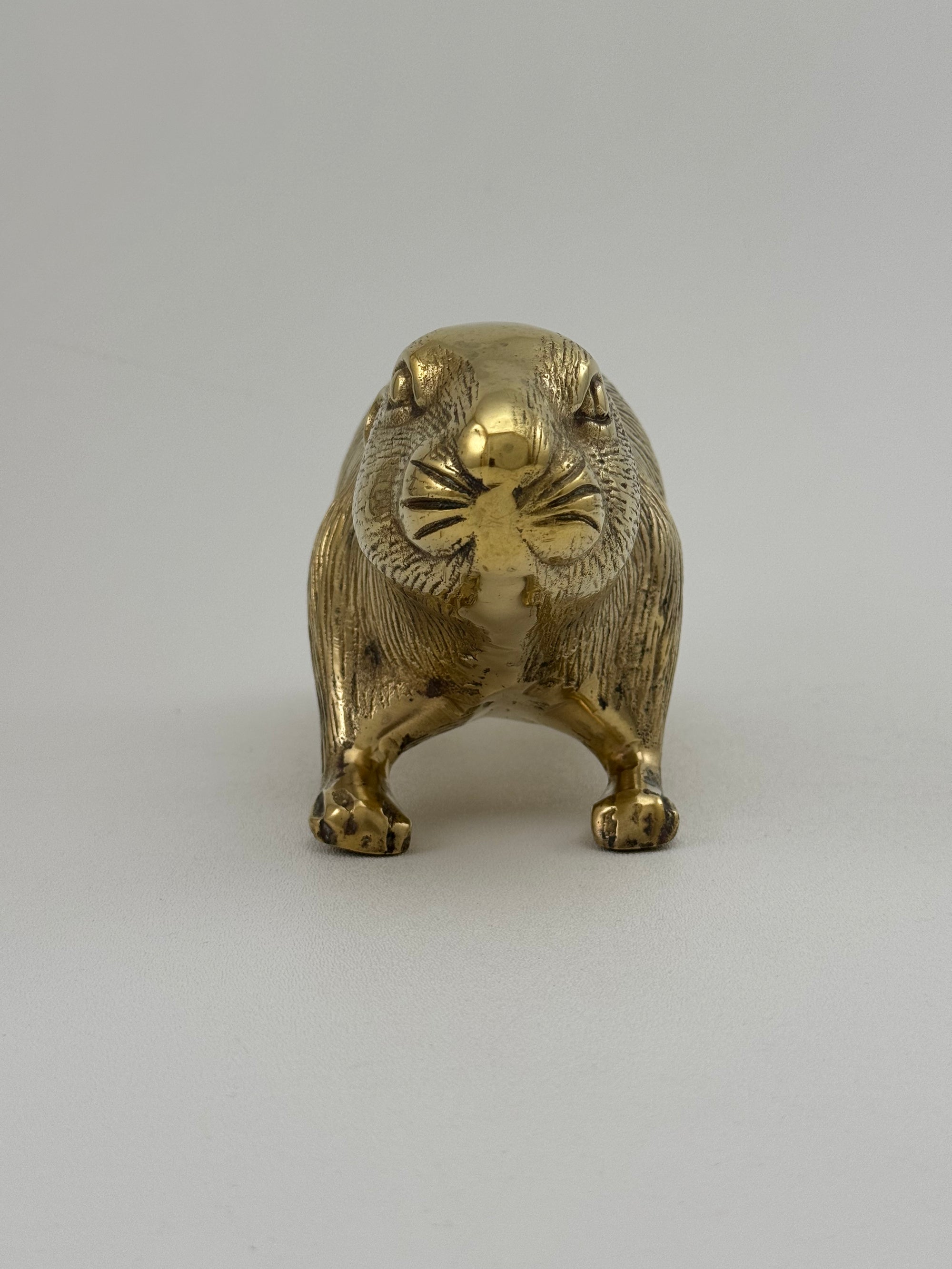 Large Vintage Brass Groundhog / Beaver Figurine -12.5” Long