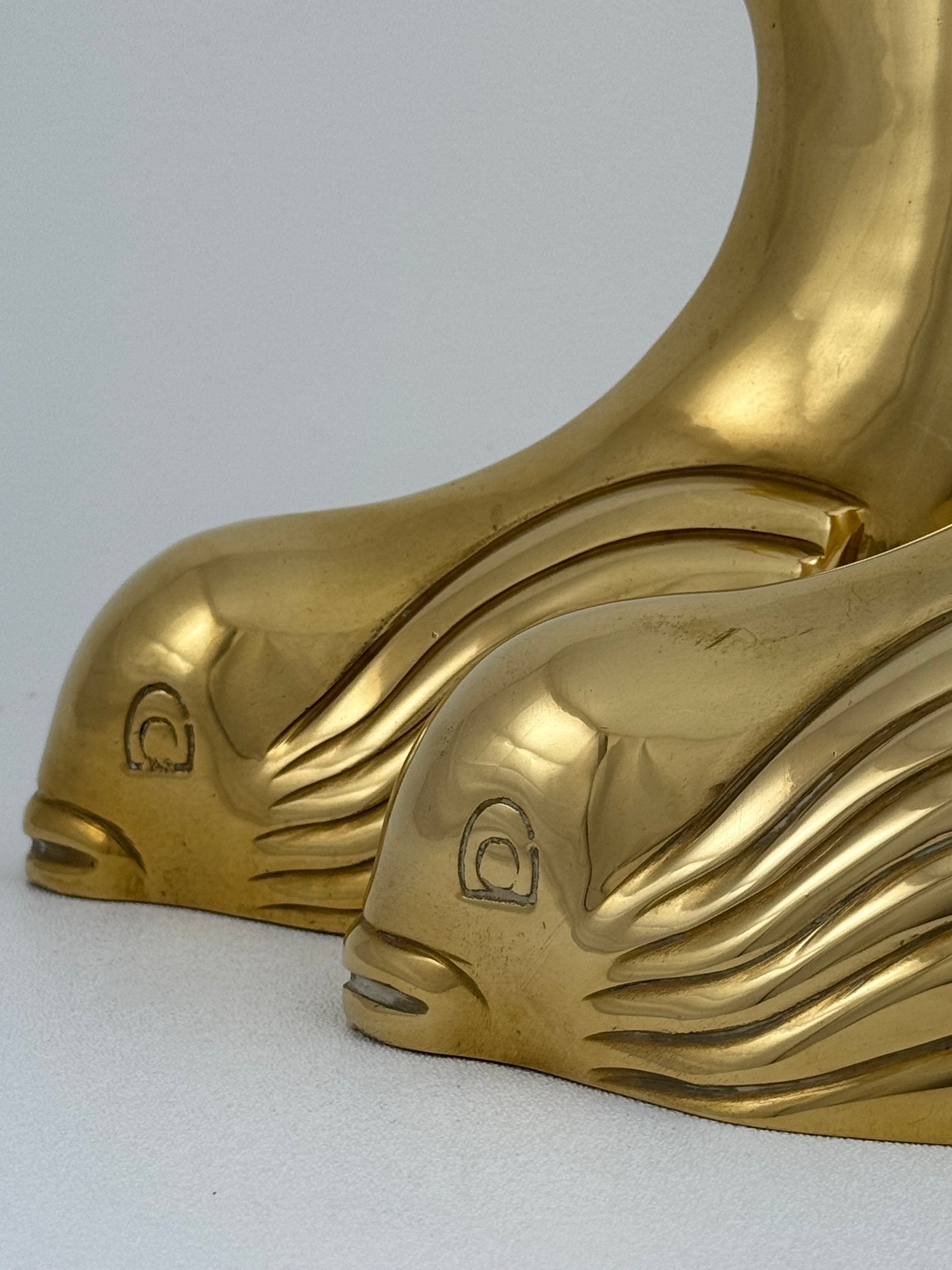 Vintage Brass Dolphin Sculptures- A Pair by Dolbi Cashier-14”