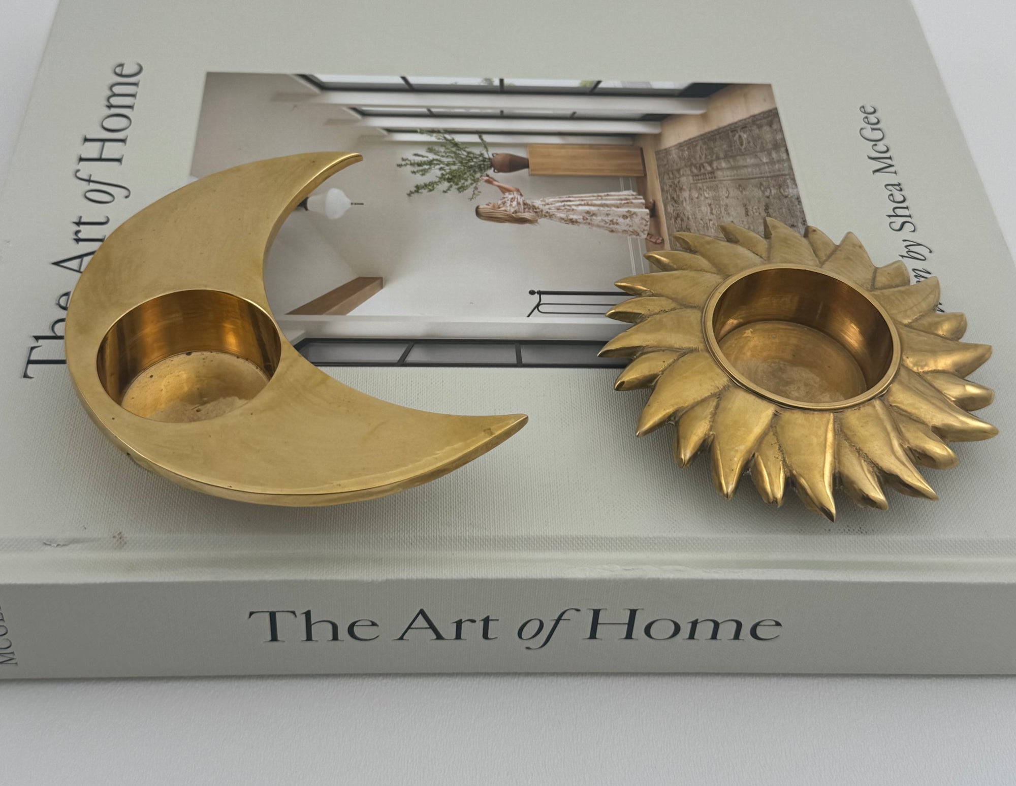 Vintage Brass Sun and Moon Candleholder-A Pair