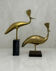 Vintage Brass Peacocks on Marble Bases- A Pair by Rosenthal Netter