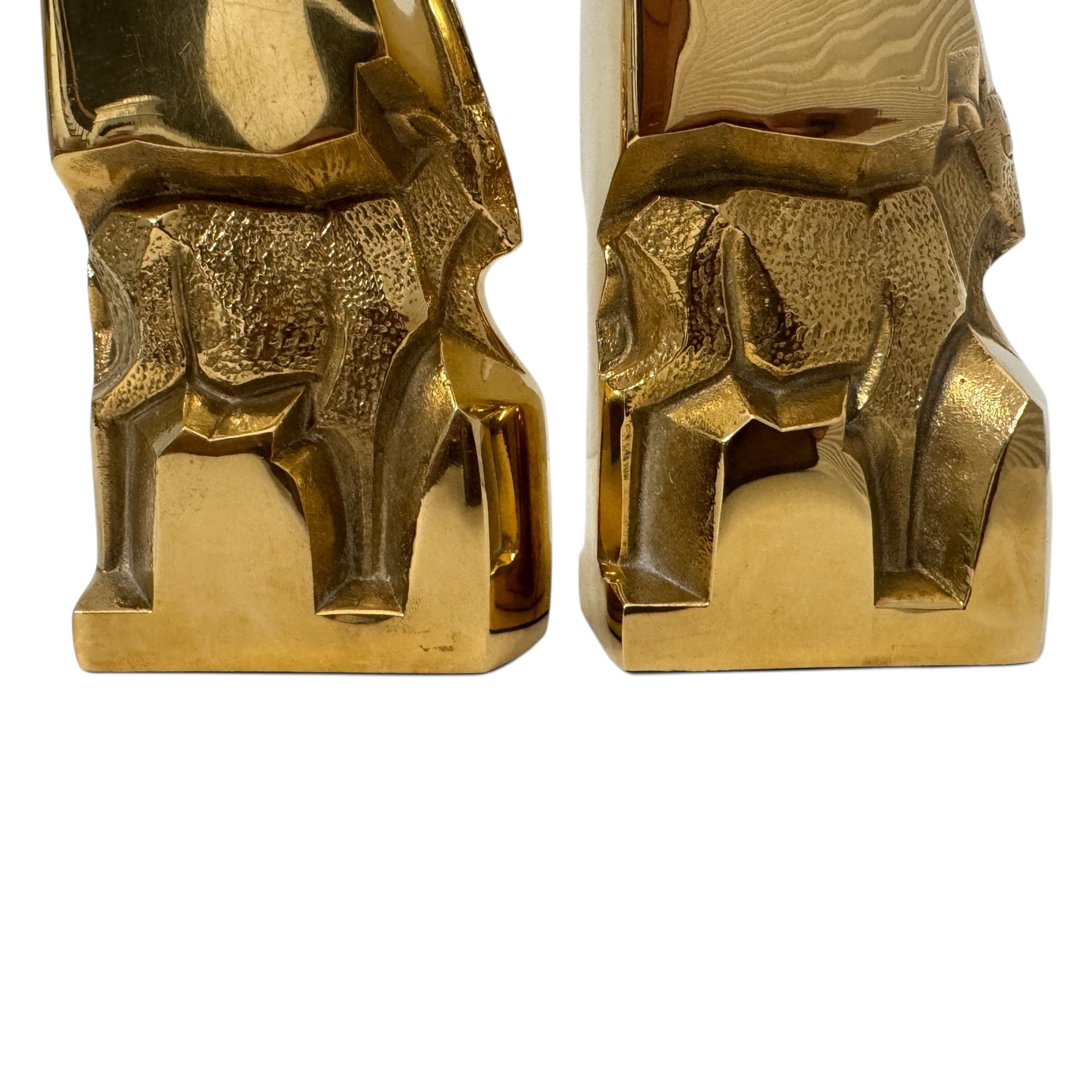Mid-Century Modern Brass Gazelle Sculptures – Abstract Antelope Bookends
