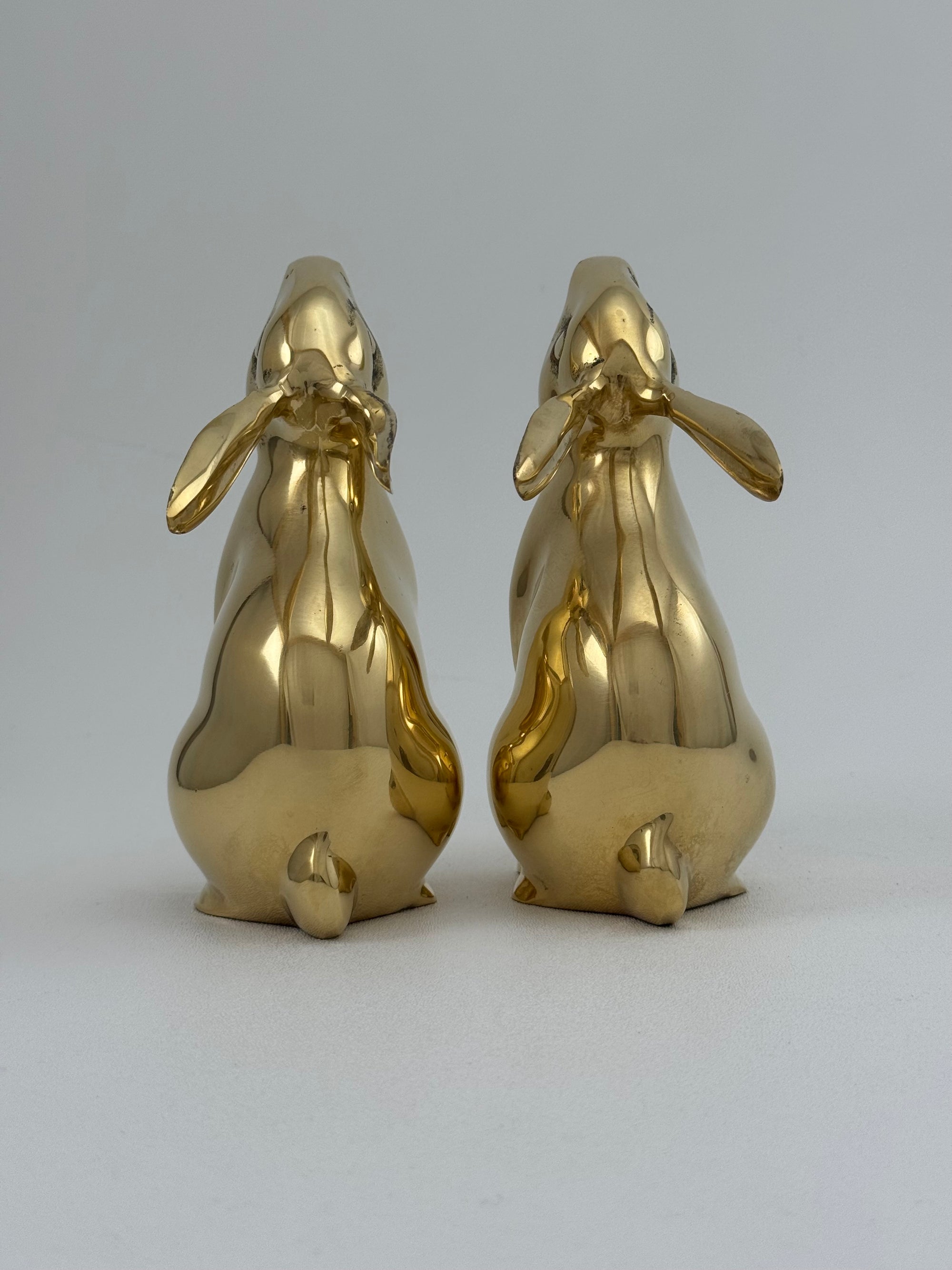 Pair of Vintage Brass Moon-Gazing Bunny Bookends