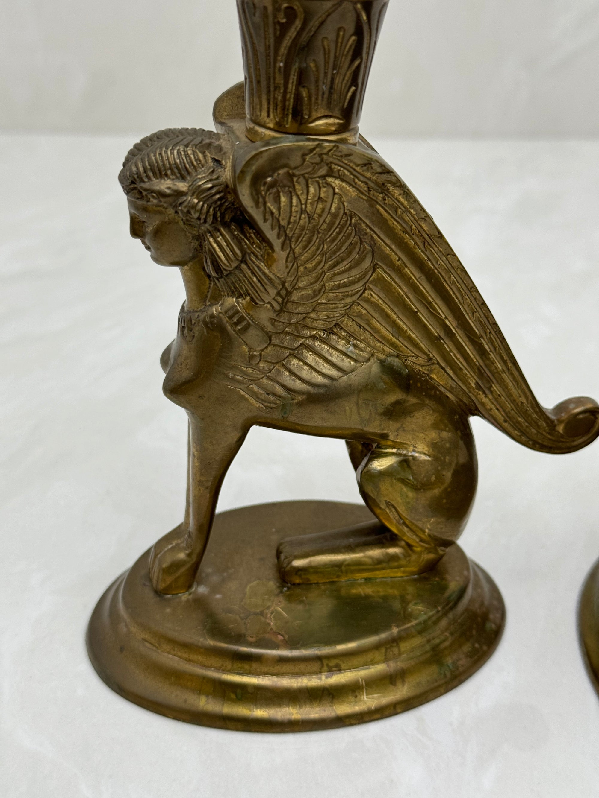 Vintage Brass Winged Sphinx Candleholders-A Pair