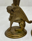 Vintage Brass Winged Sphinx Candleholders-A Pair