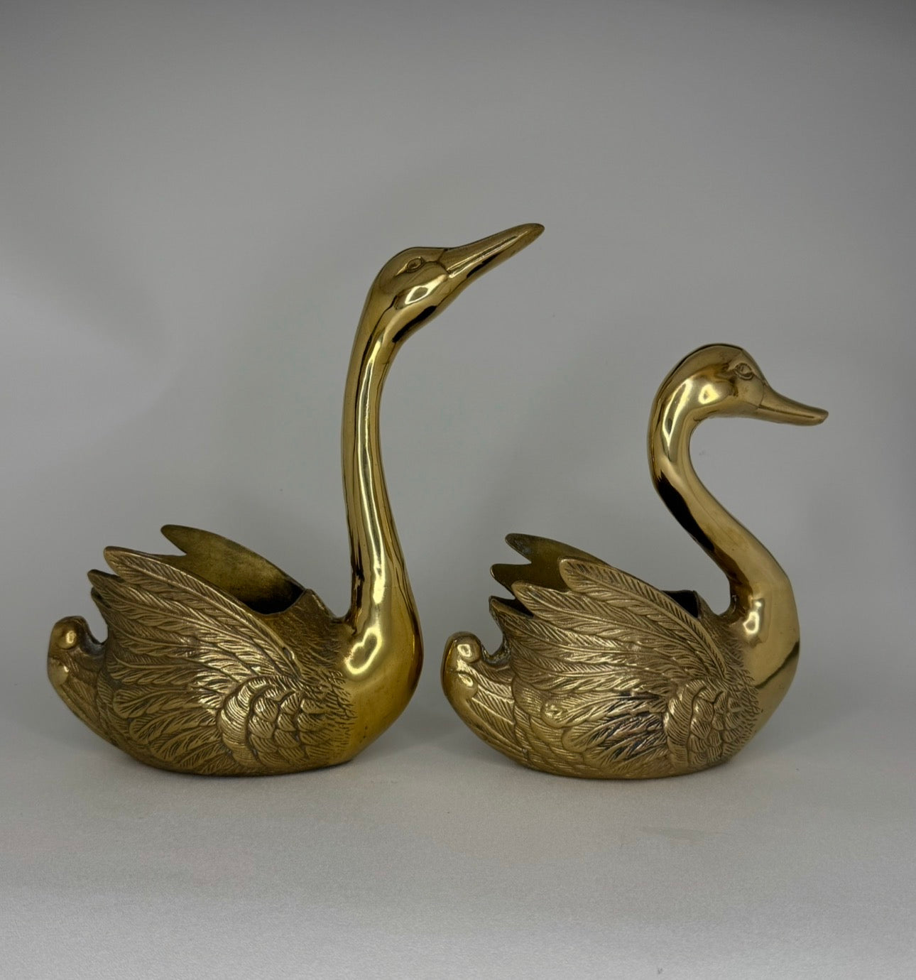 Vintage Brass Swan Planters-Pair