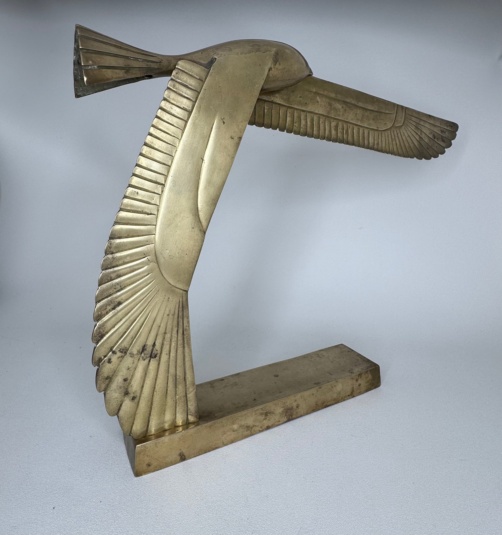 Large Vintage Brass Bird in Flight Sculpture | Modernist Crane Heron Egret Coastal Brass Art
