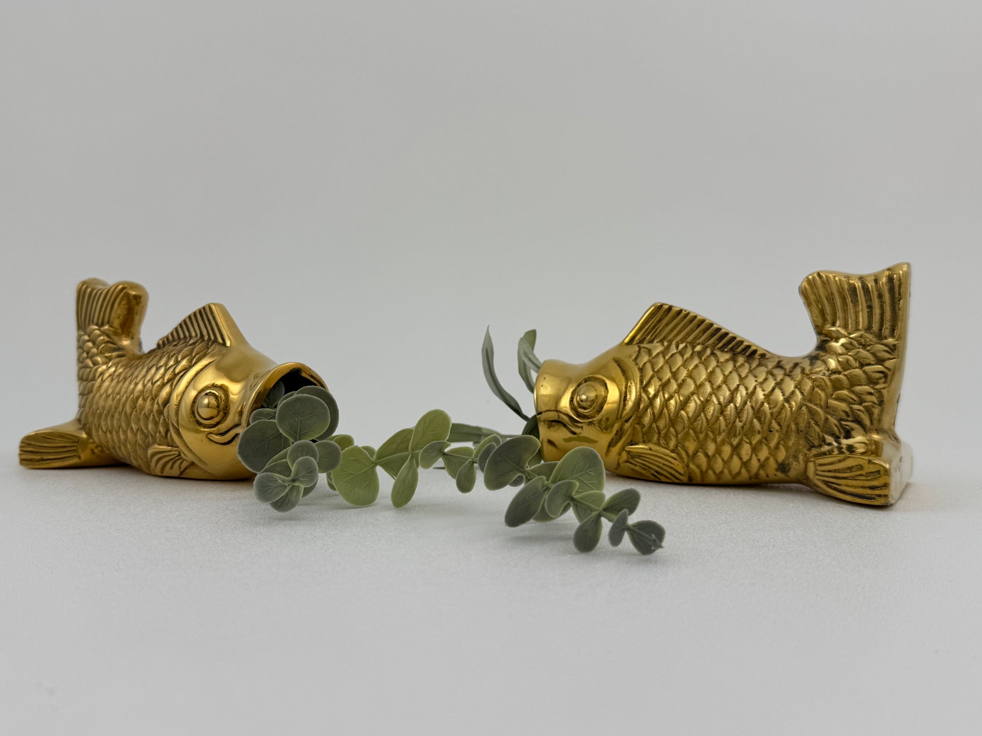 Vintage Brass Fish Vases-A Pair