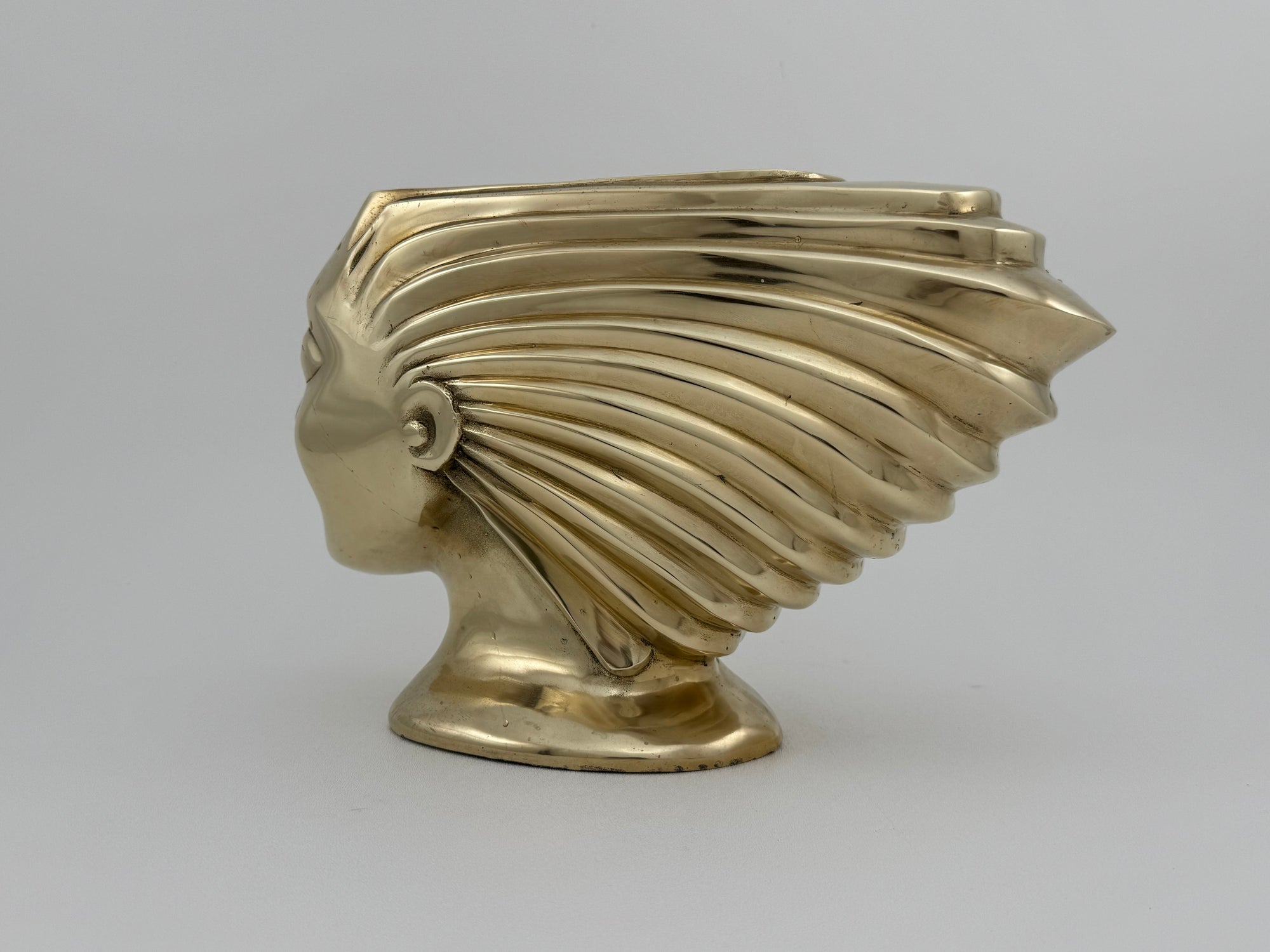 Rare Vintage Dolbi Cashier Brass Woman Head Sculpture – Flowing Hair Bust, 10 lbs