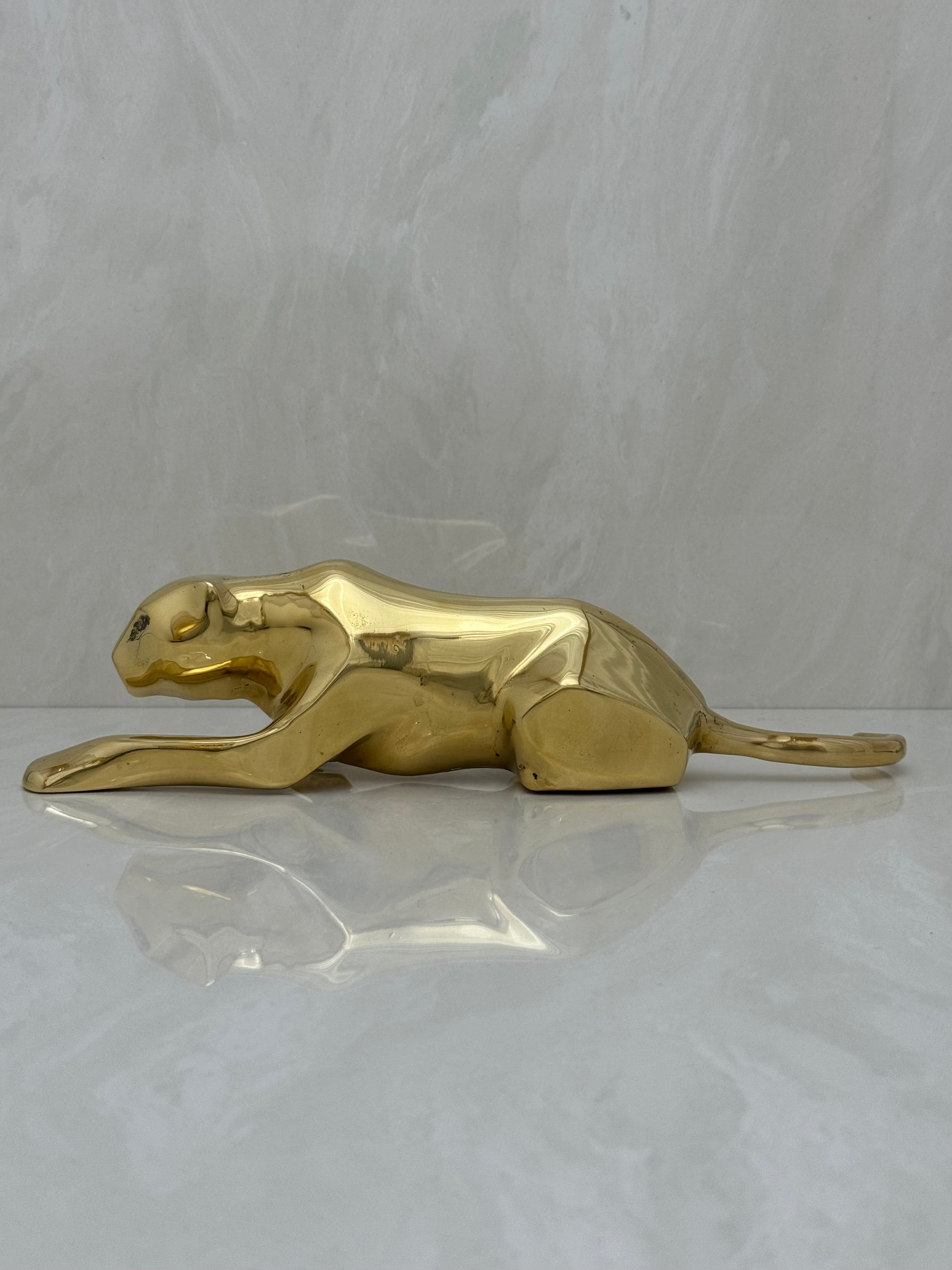 Vintage Brass Crouching Jaguar