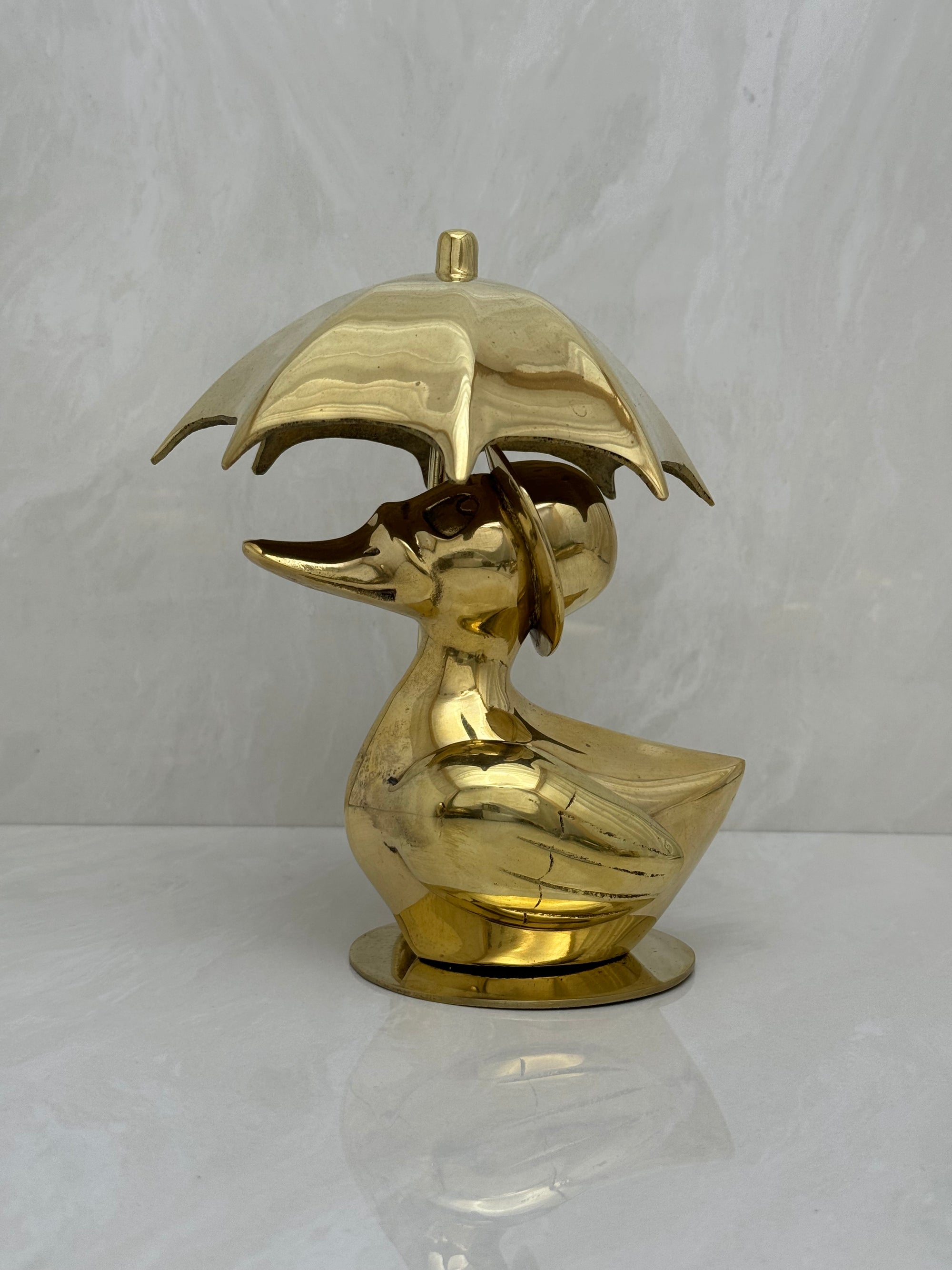 Vintage Brass Duck Under Umbrella