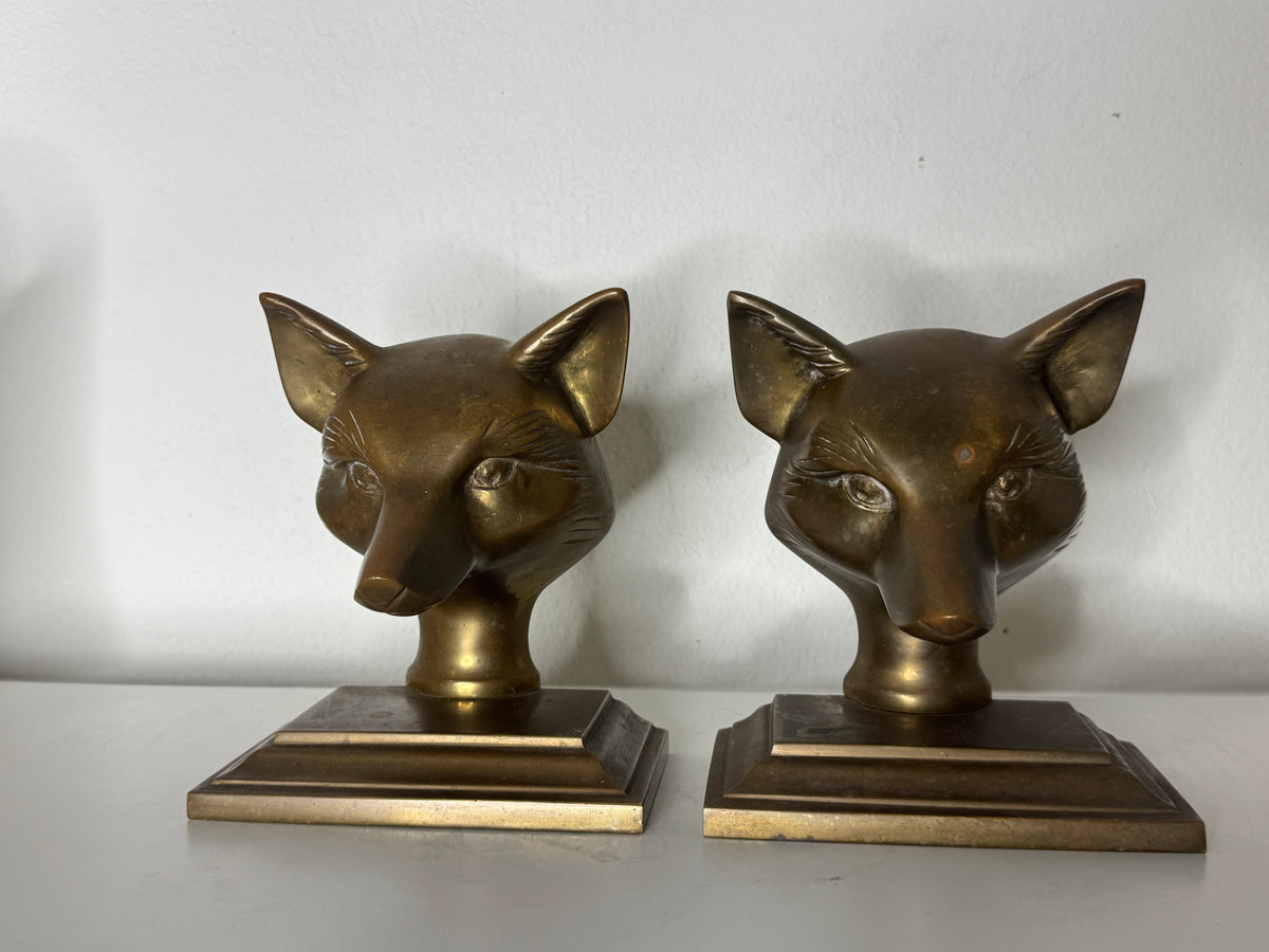 Vintage Brass Fox Head Bookends