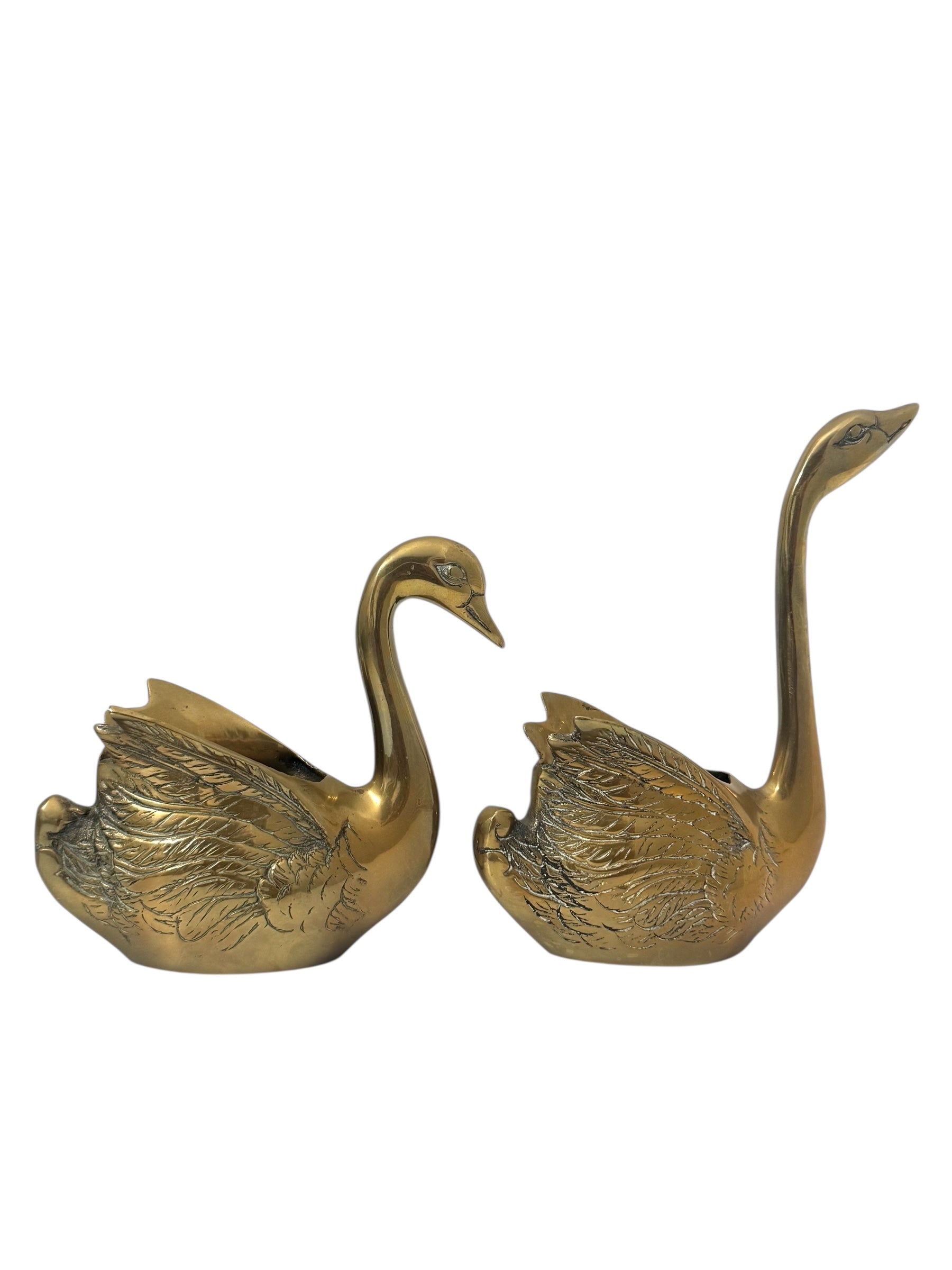 Vintage Brass Swan Planter Duo – Small Graceful Mid-Century Pair