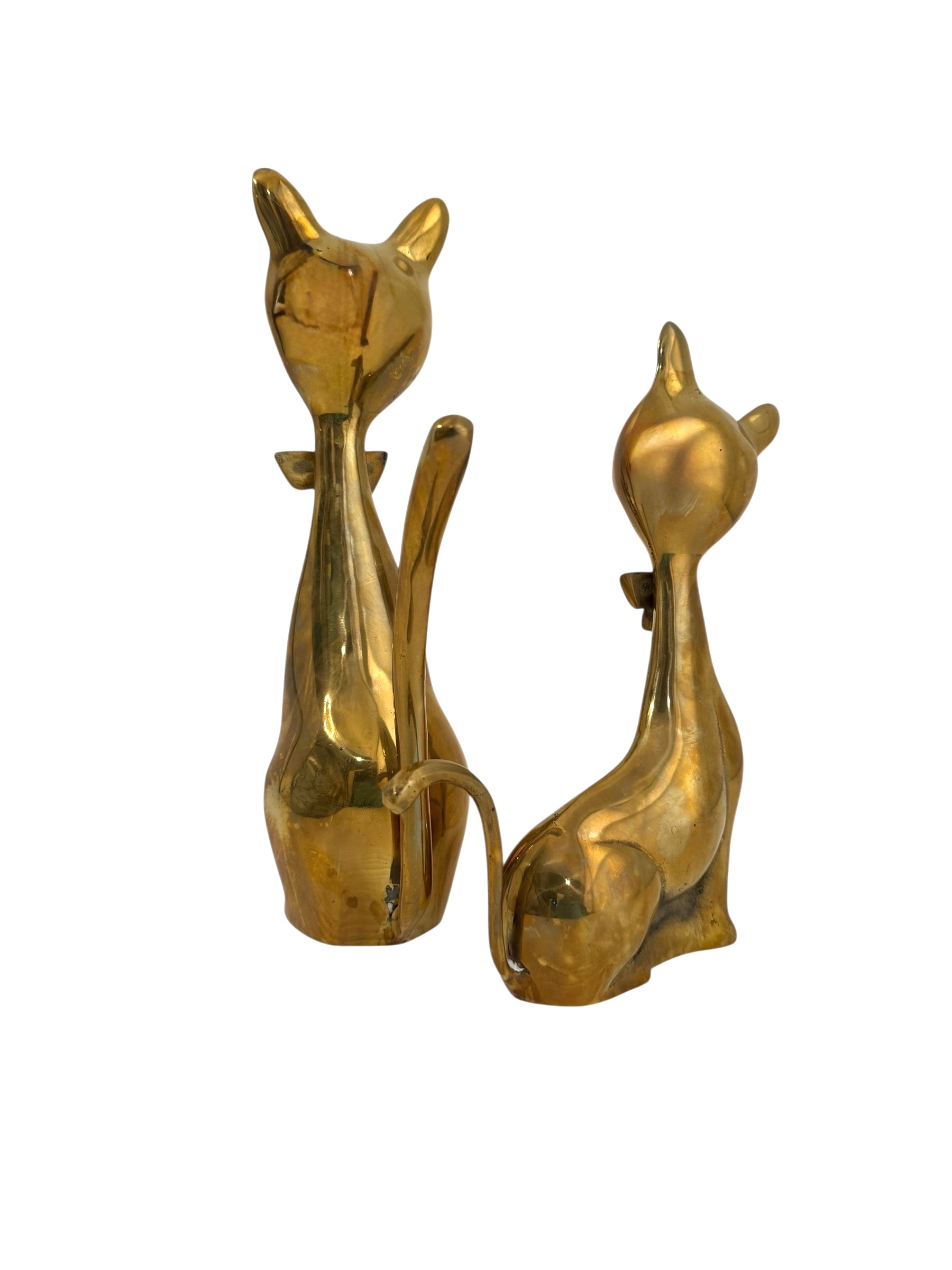 Mid-Century Modern Brass Cat Figurine Pair with Bow Ties – Vintage Whimsical Feline Décor