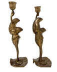 Vintage Brass Frog Couple Candle Holders | Mid-Century Whimsical Pair on Lily Pads