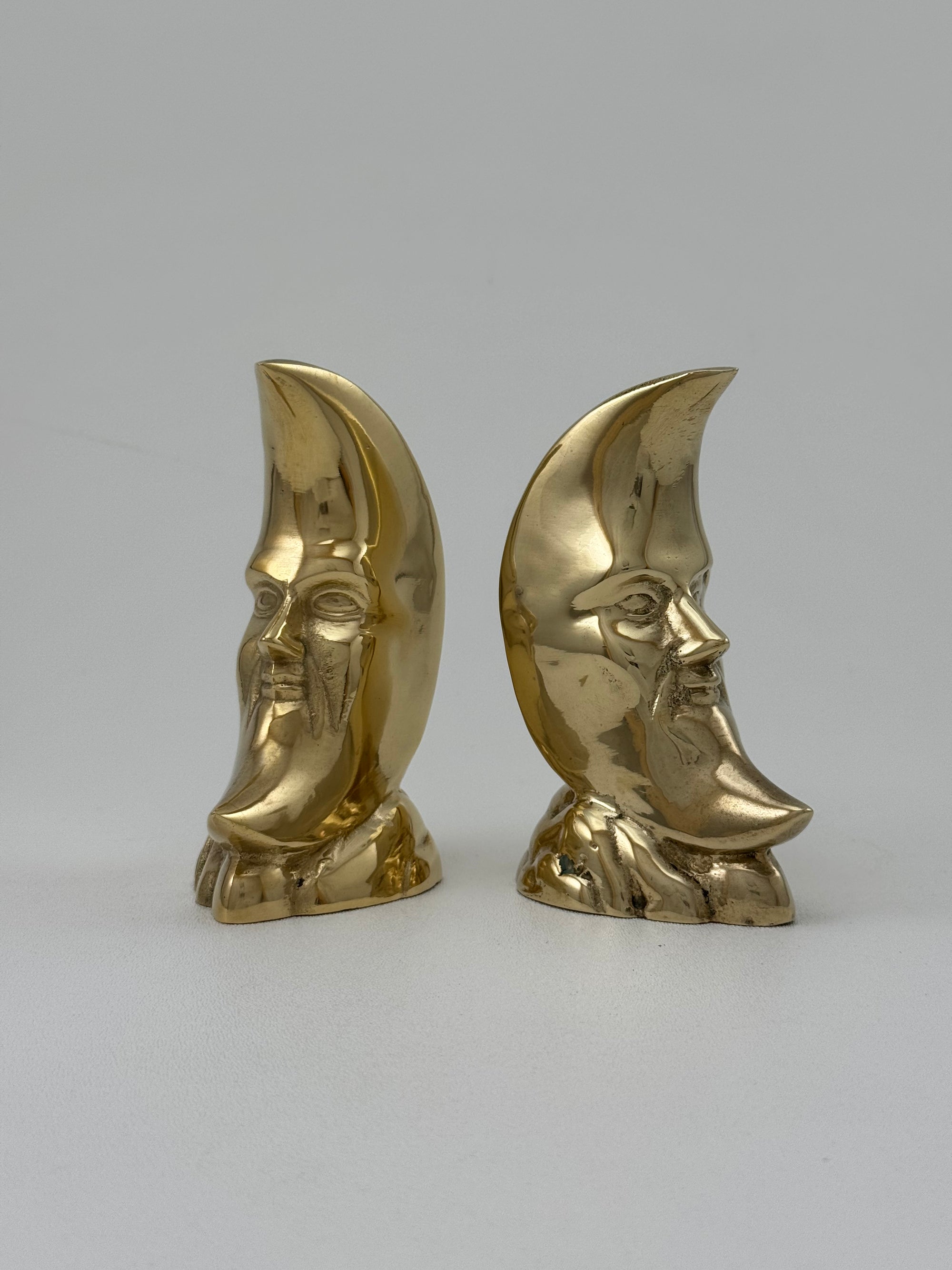 Vintage Brass “Man in the Moon” Figurines – Set of 2