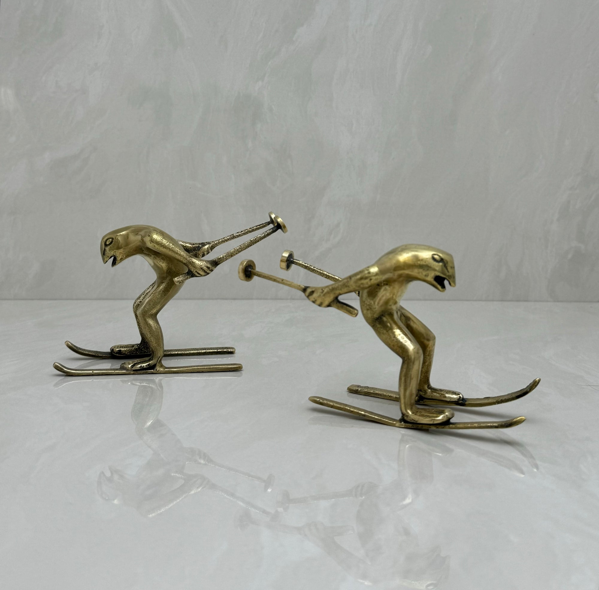 Vintage Bronze Skiing Frog Brothers