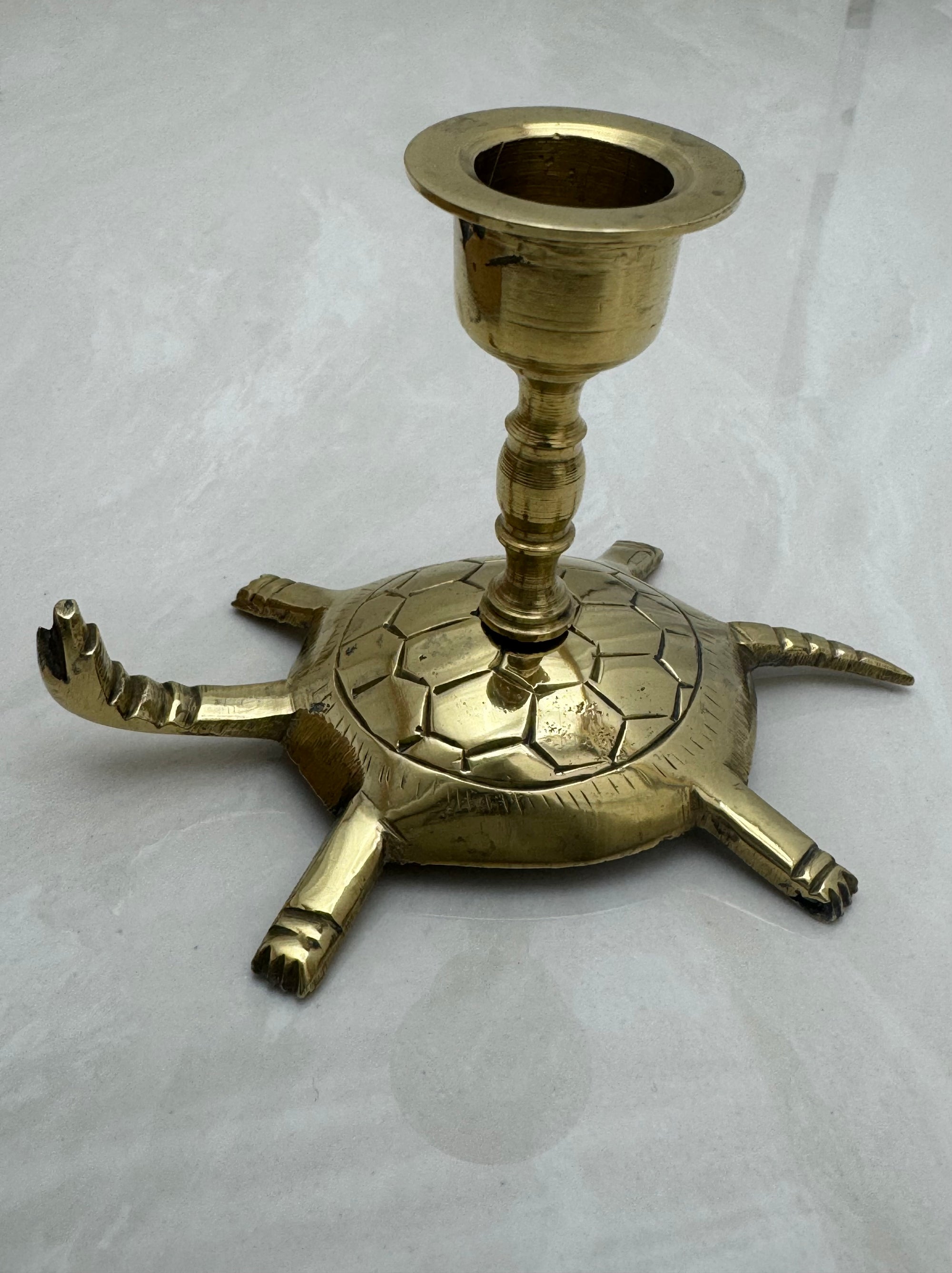 Vintage Brass Turtle Candlestick Holders- A Pair of