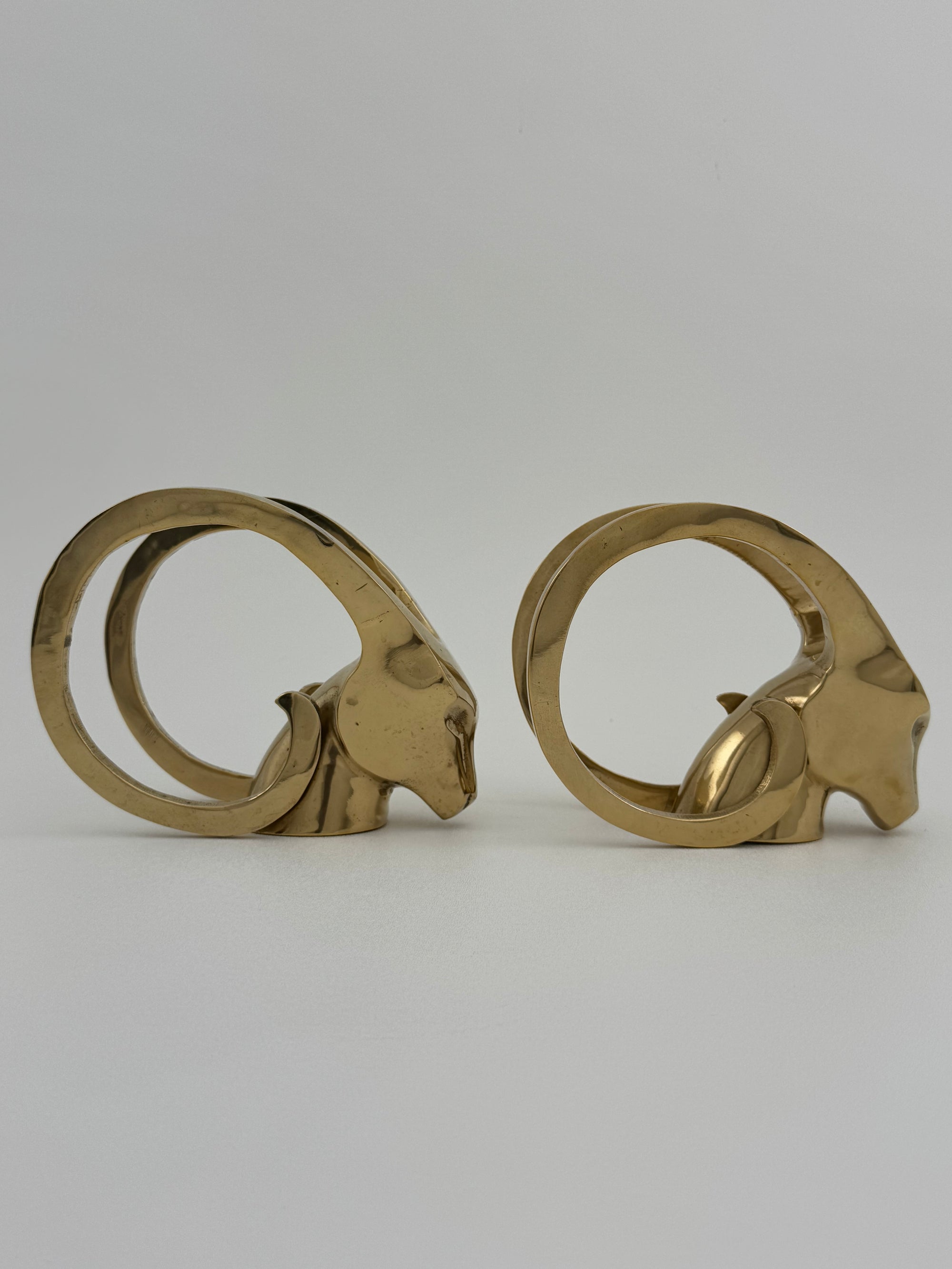 Vintage Brass Rams with Curled Horns-A Pair
