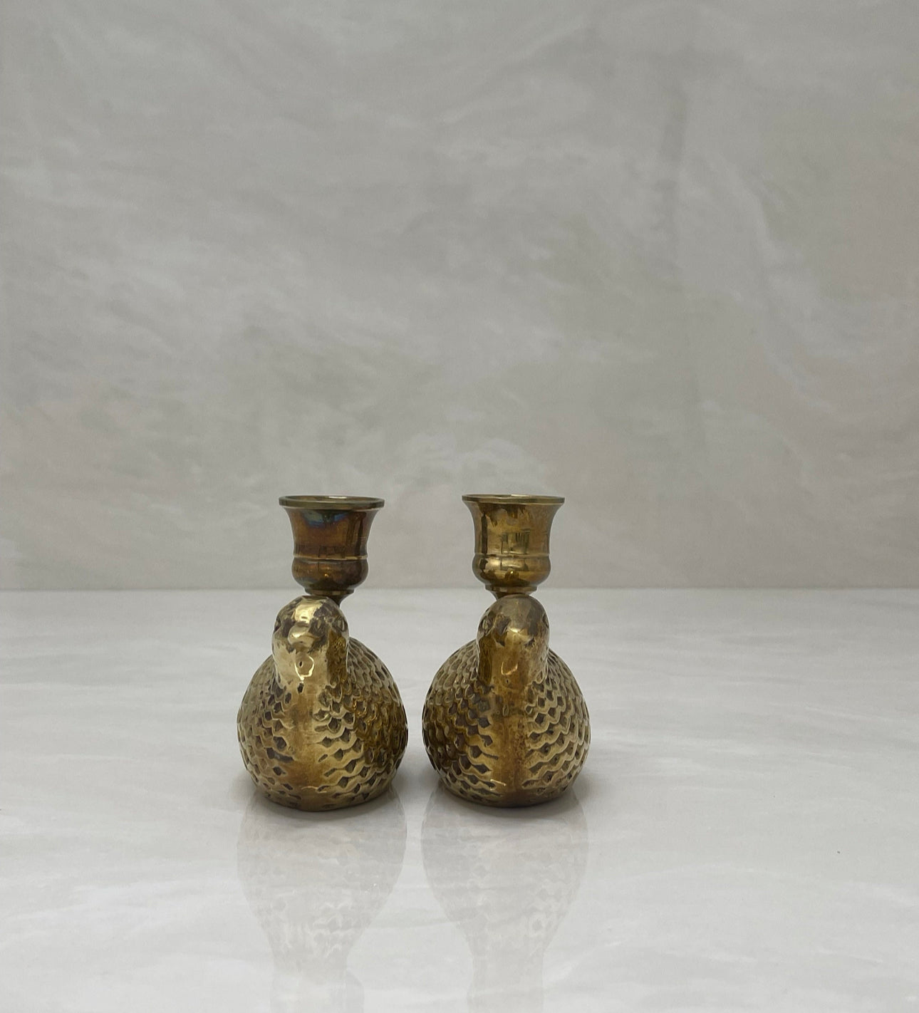 Vintage Brass Pheasant Candlestick Holders-A Pair