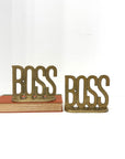 Vintage Brass “BOSS” Bookends | Mid-Century Modern Office Decor