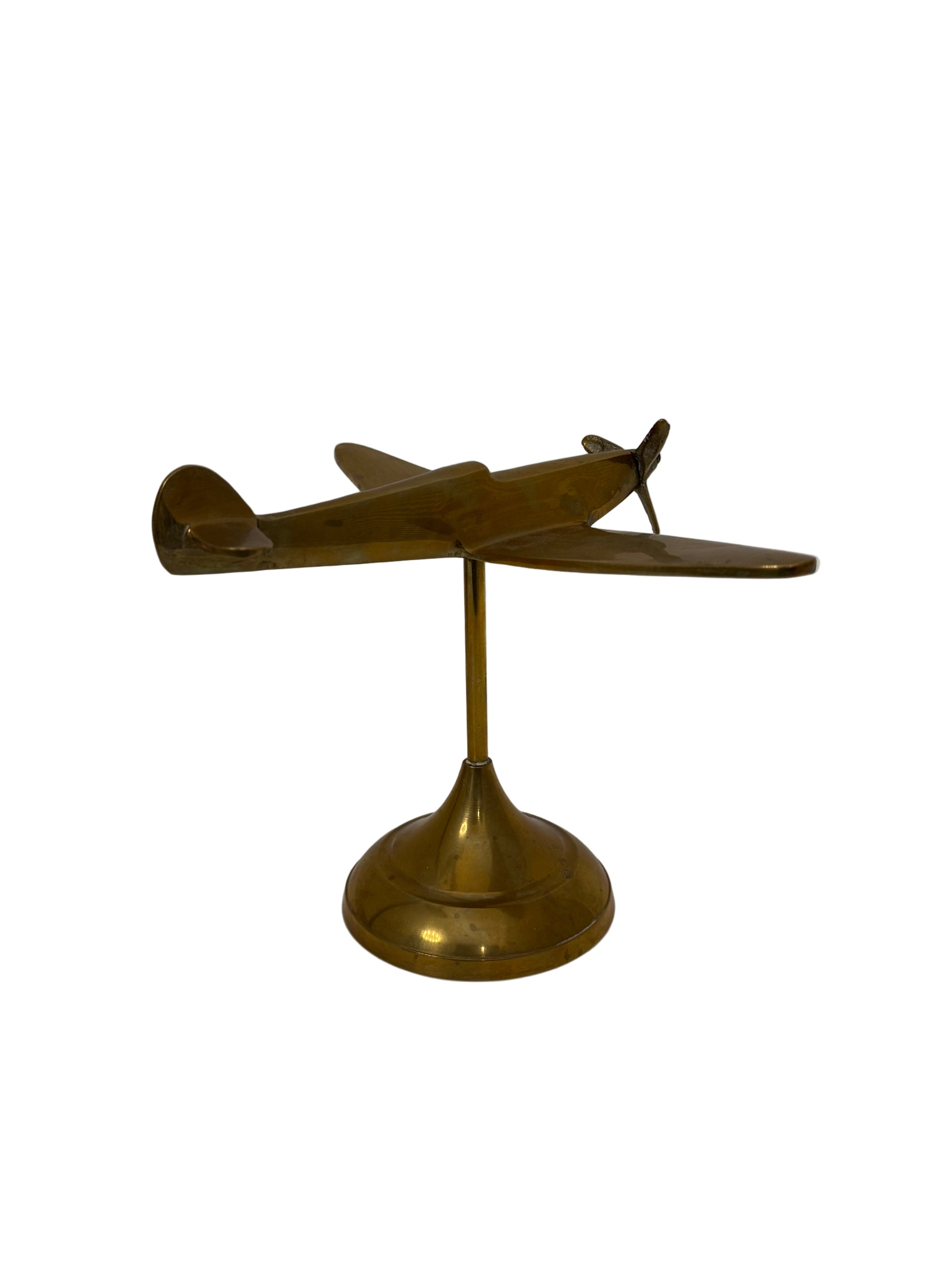 Vintage Brass Airplane on Stand | Mid-Century Aviator Sculpture