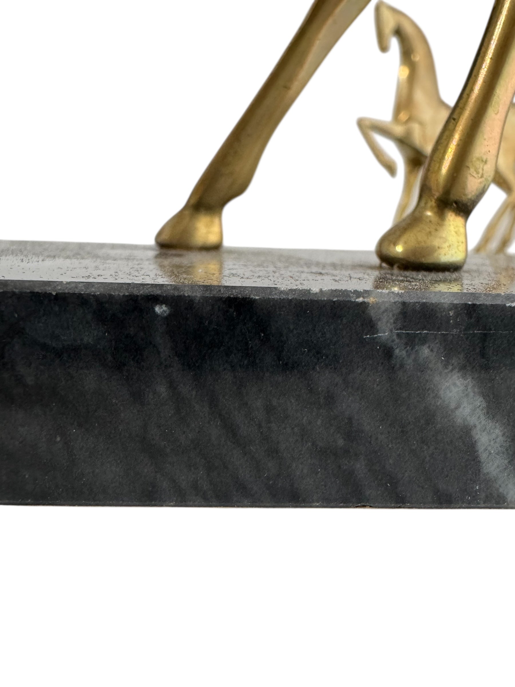 Vintage Brass Horse Sculptures on Marble Base (Pair)