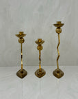 Vintage Brass Retro Candlestick Holders-A Set of Three