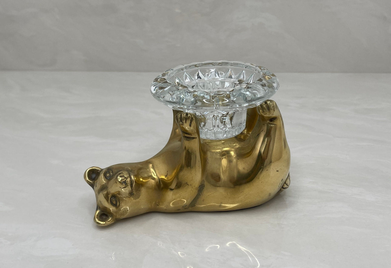 Vintage Brass Bear Candleholder