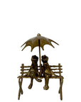 Vintage Brass Frog Couple Under Umbrella | Mid-Century Whimsical Figurine