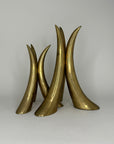 Pair of Brass Horn Tusk Stand Table Sculpture MCM Centerpiece 11" tall